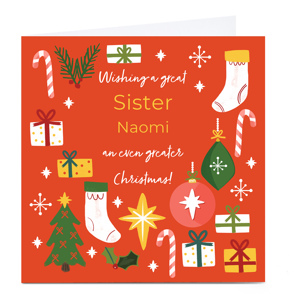 Personalised Christmas Card - Presents & Candy Canes, Sister