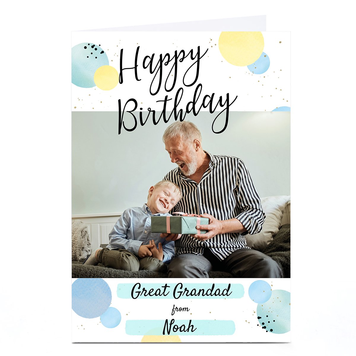 Photo Birthday Card - Blue & Yellow Spots