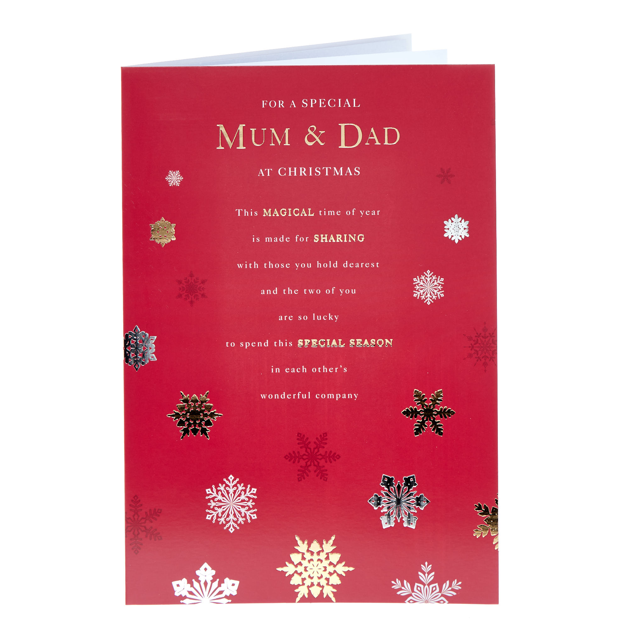 Mum & Dad Gold & Silver Snowflakes Christmas Card