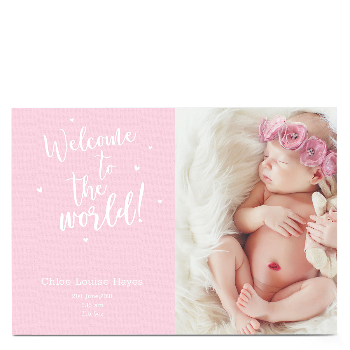 Photo New Baby Card - Welcome To The World Pink