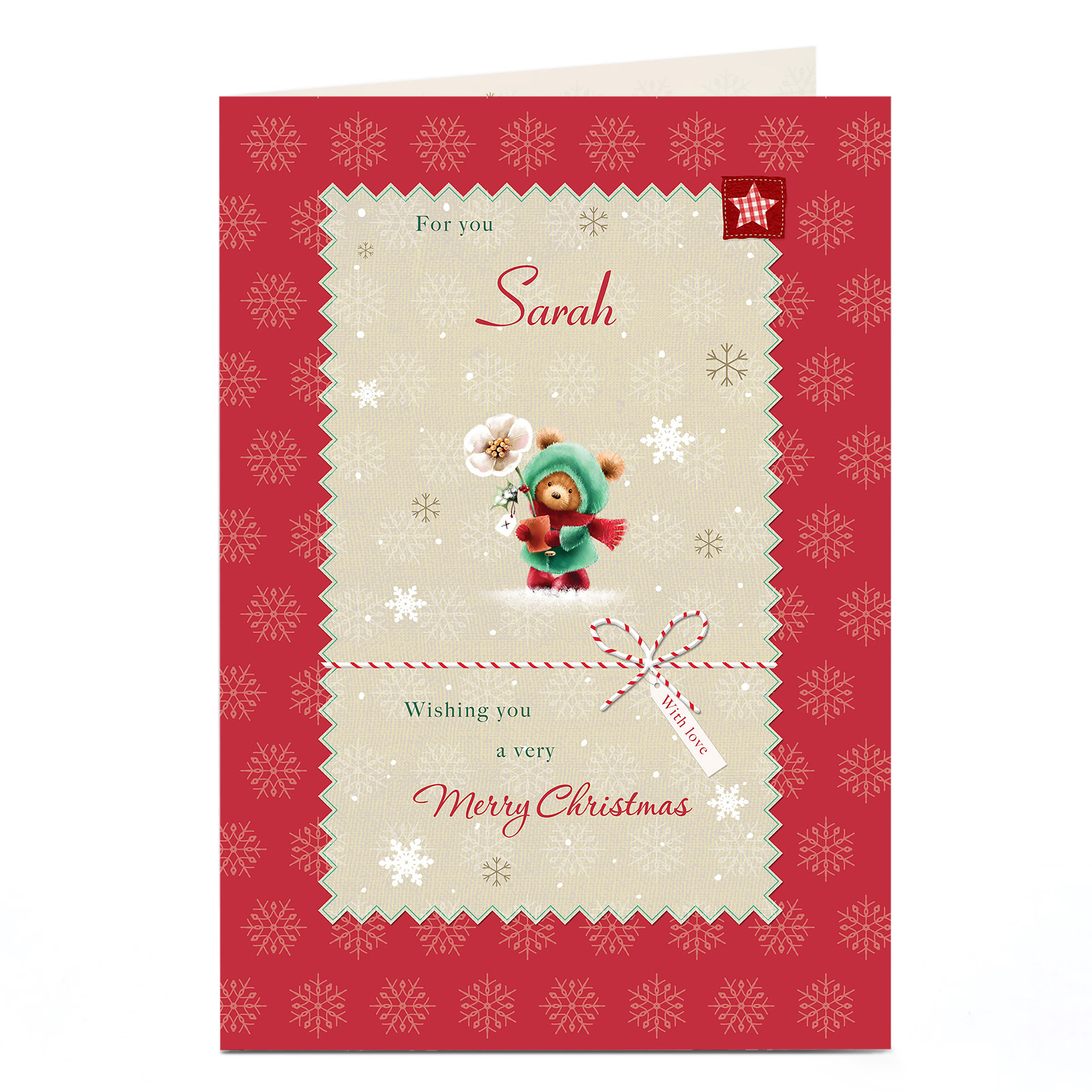 Personalised Christmas Card - Bear With Flower