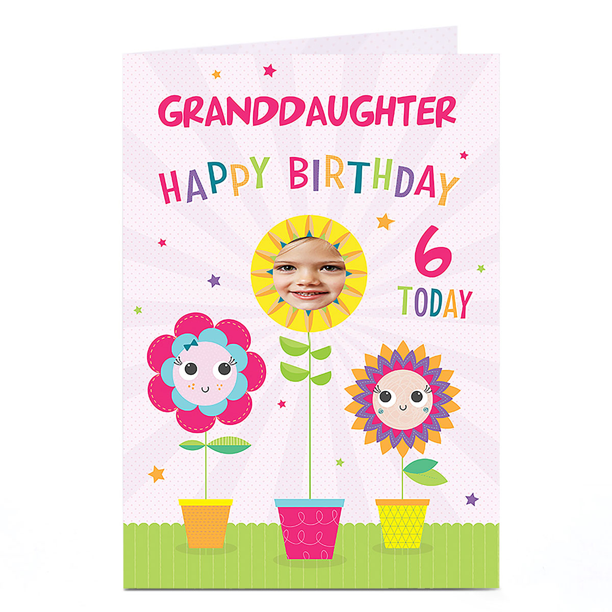 Photo Birthday Card - Flowerpots Granddaughter, Editable Age