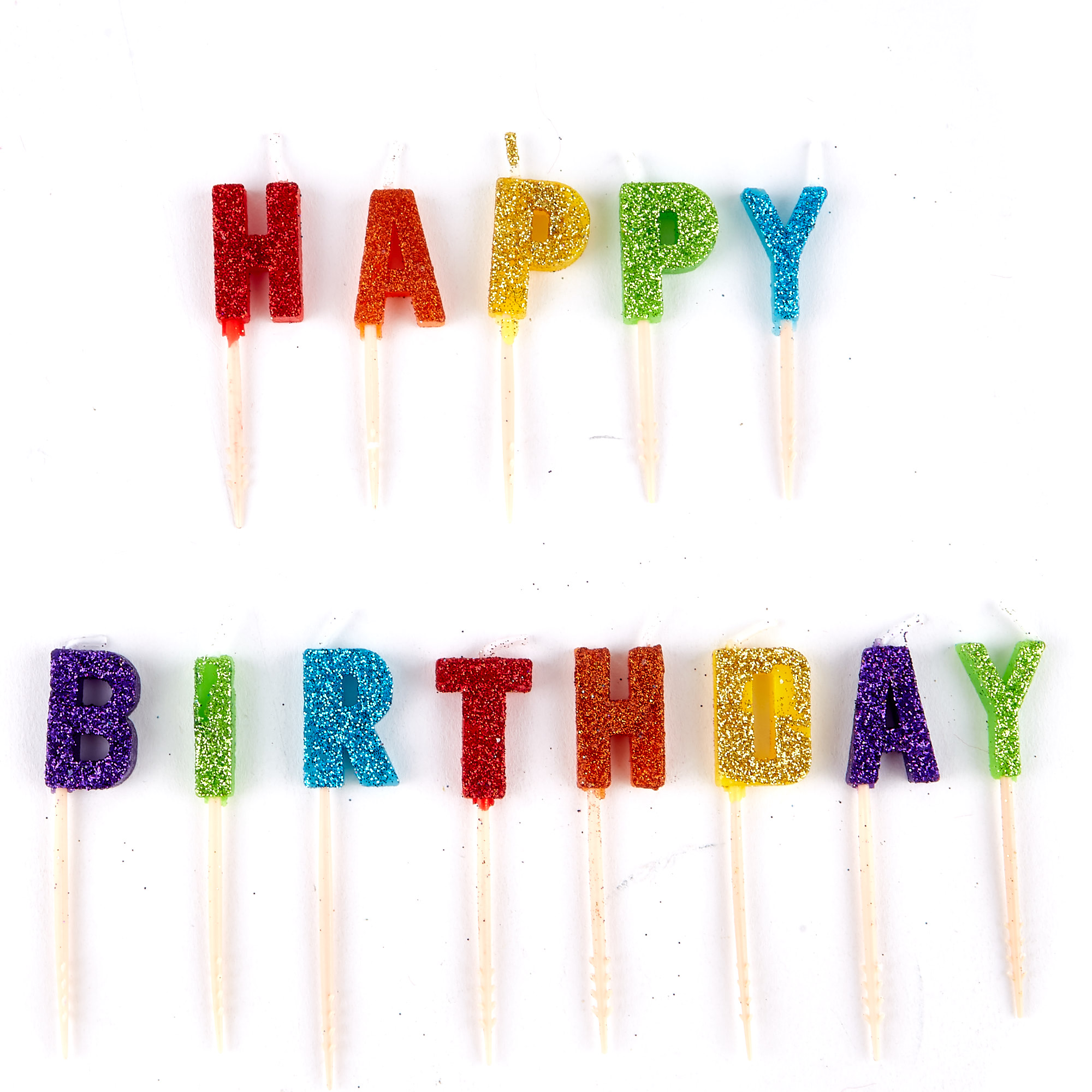 Rainbow Glitter Happy Birthday Cake Candles - Pack Of 13