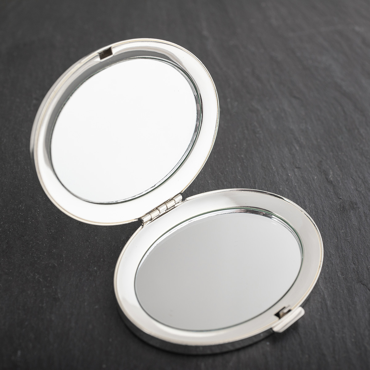 Personalised Engraved Silver Oval Compact Mirror With Hearts