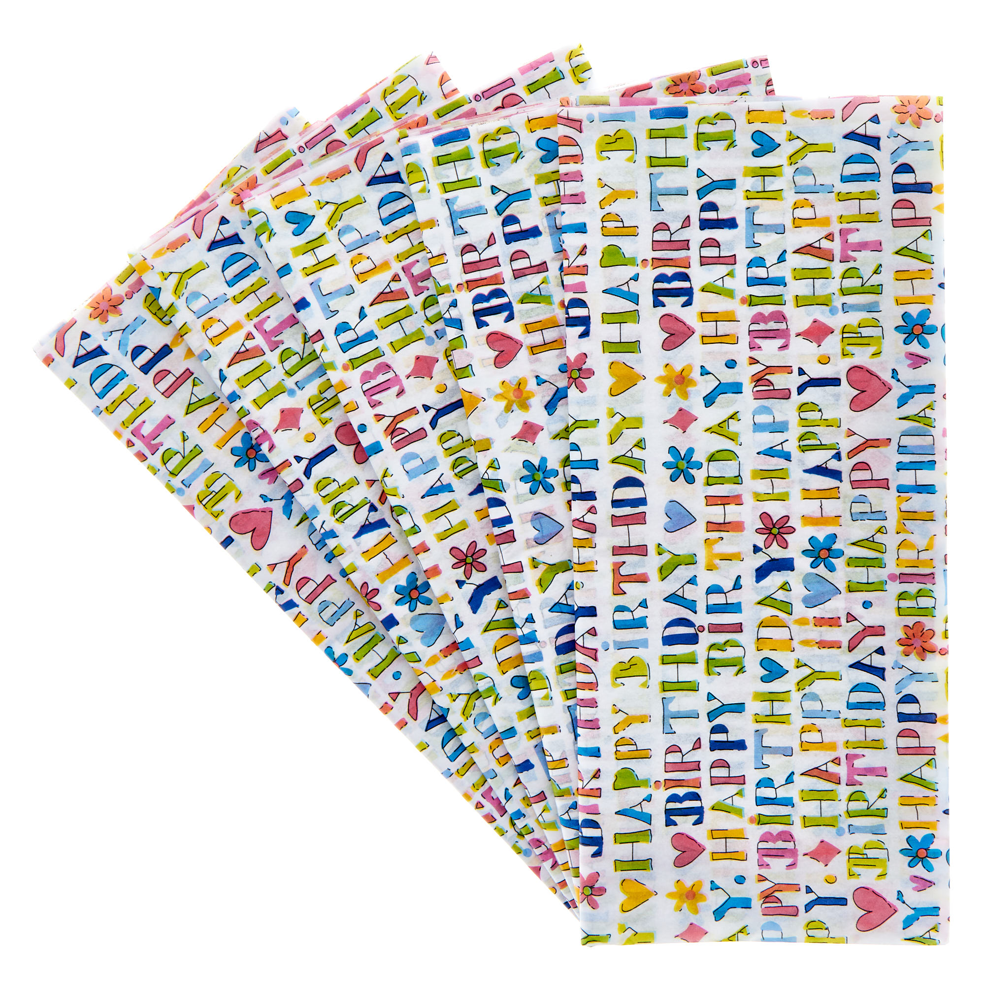 Happy Birthday Hearts & Flowers Tissue Paper - 6 Sheets