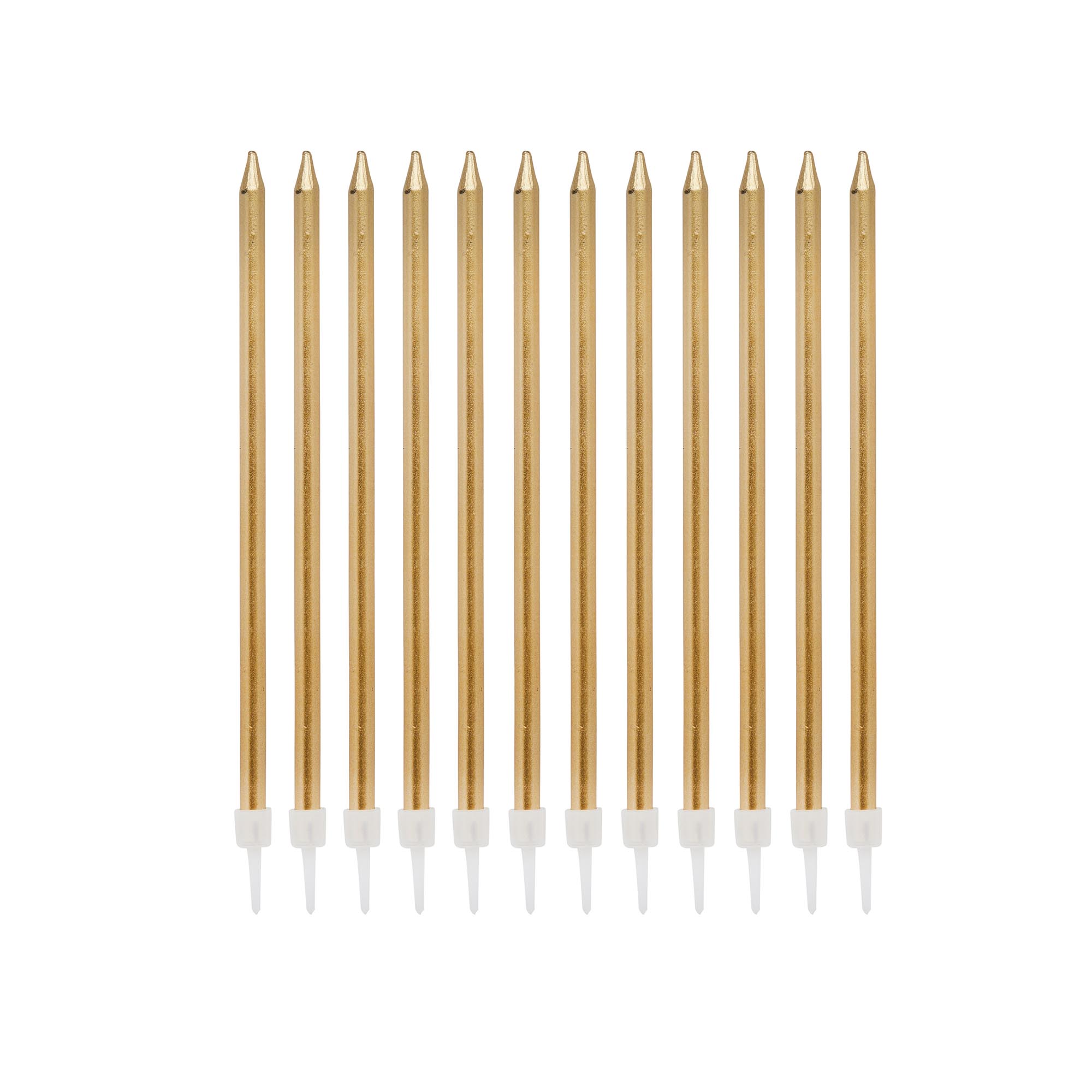 Gold Tall Skinny Cake Candles - Pack of 12