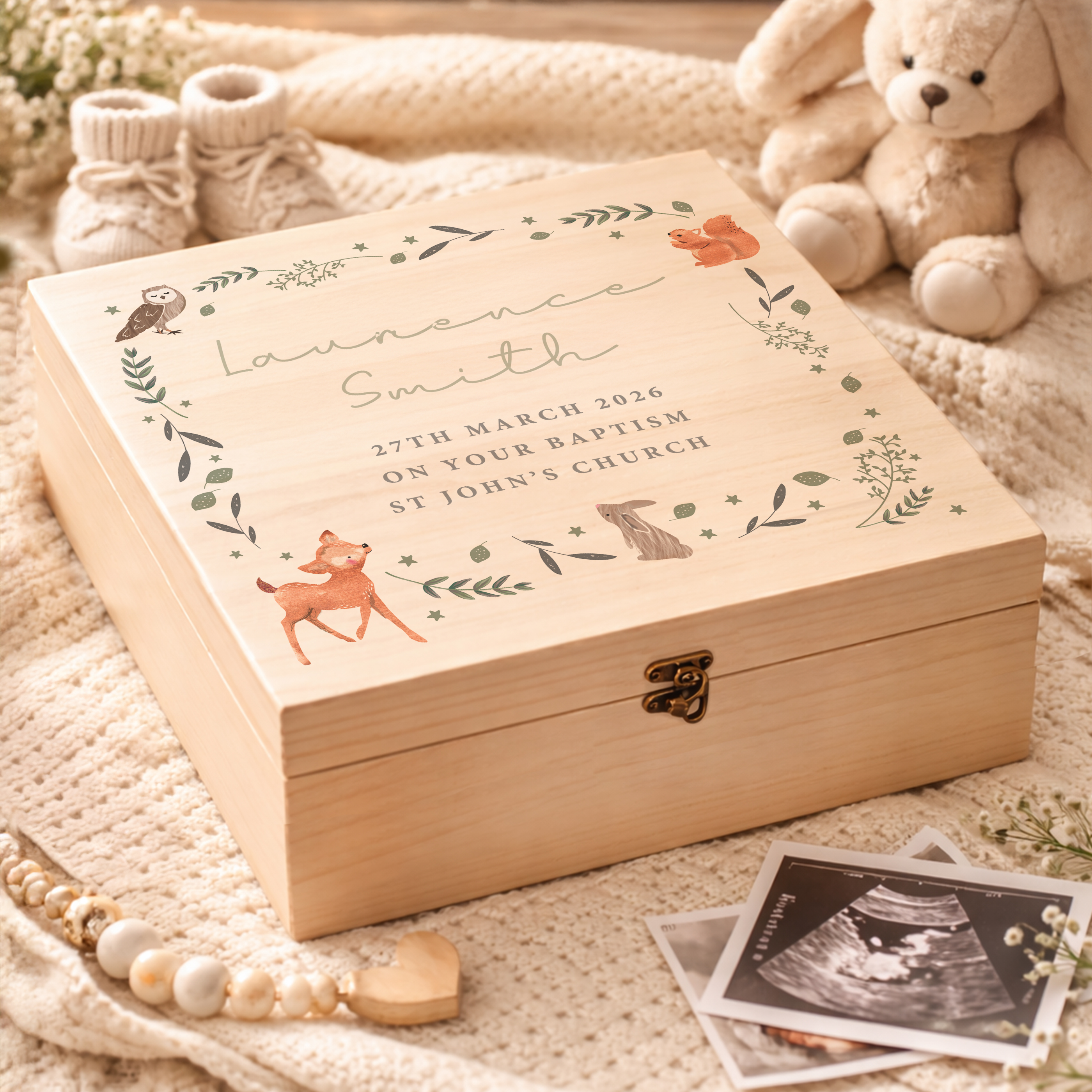 Personalised Woodland Animal Large Wooden Keepsake Box