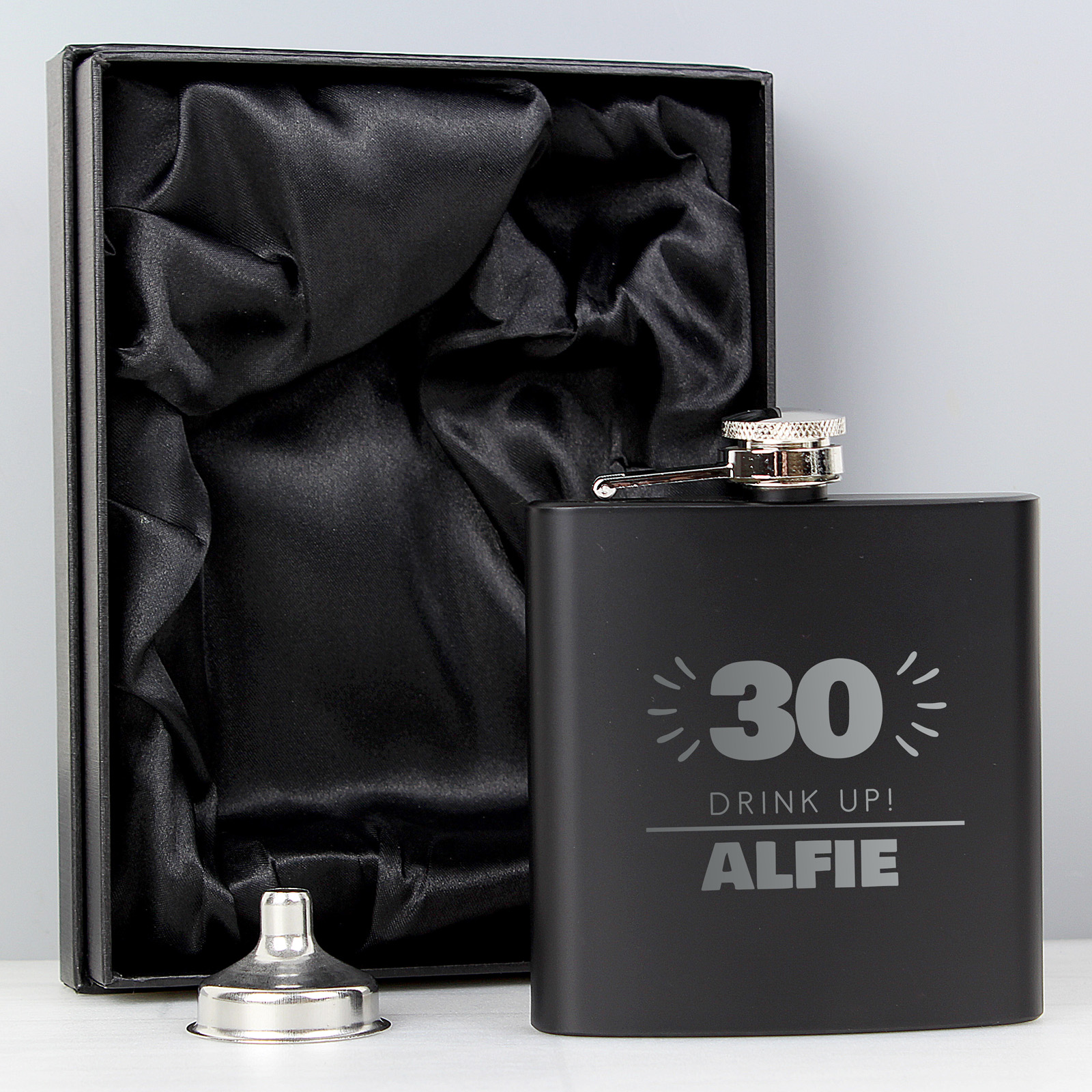 Personalised 40th Birthday Hip Flask - Black & Silver 