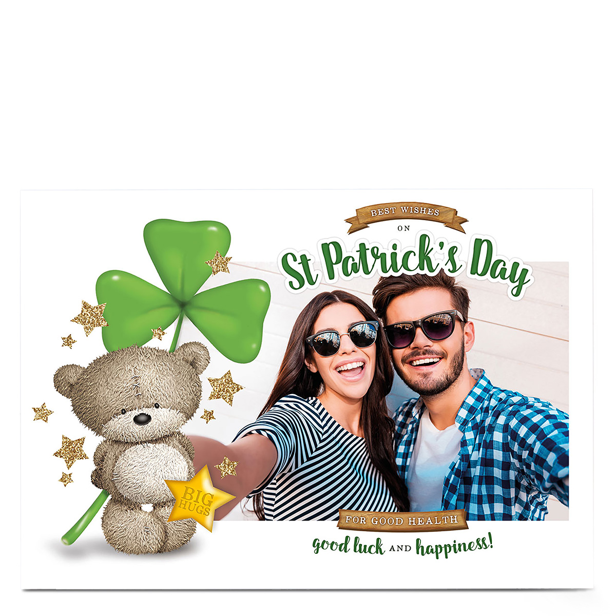 Hugs Photo Upload St Patrick's Day Card - Stars & Clover