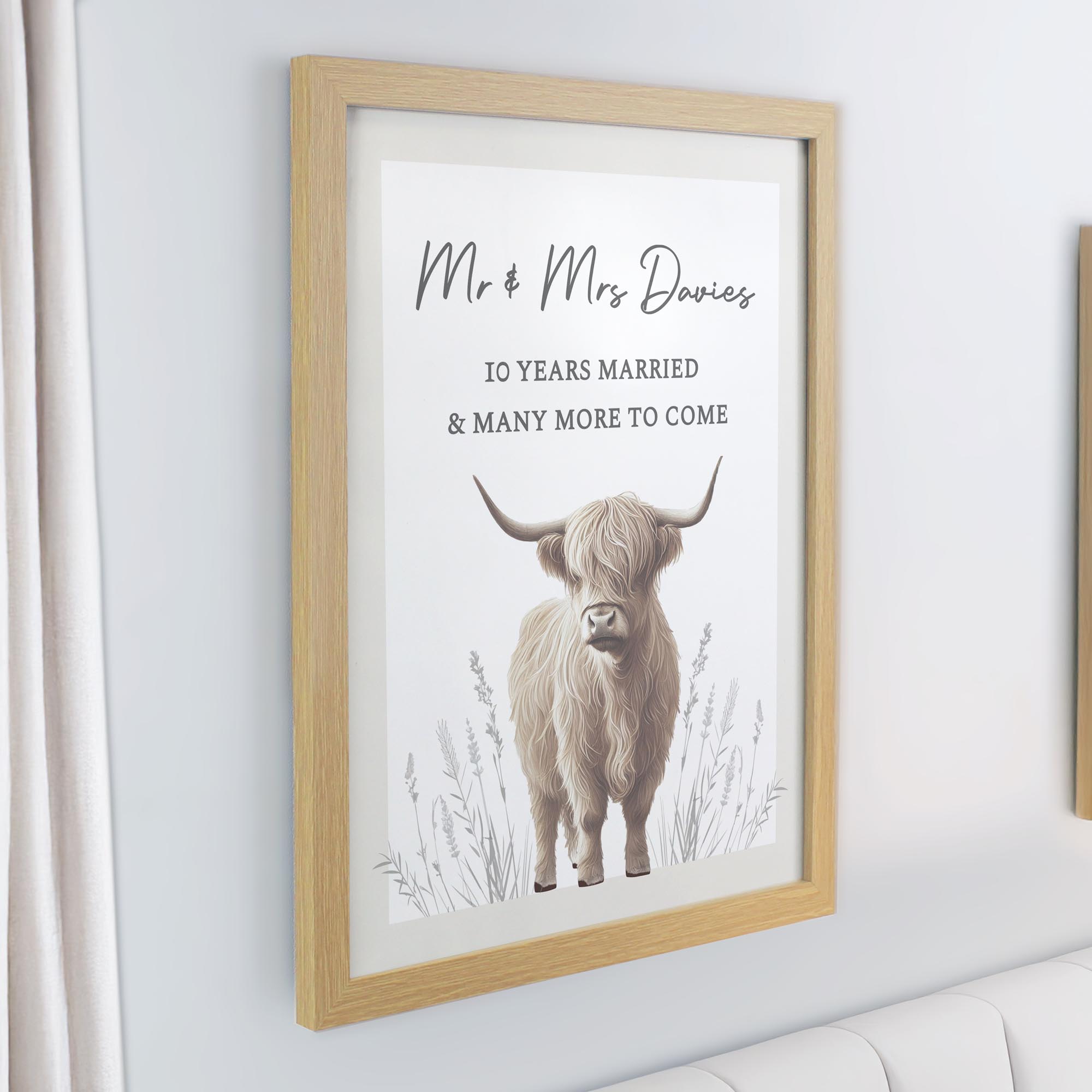 Personalised Highland Cow Oak Poster Frame