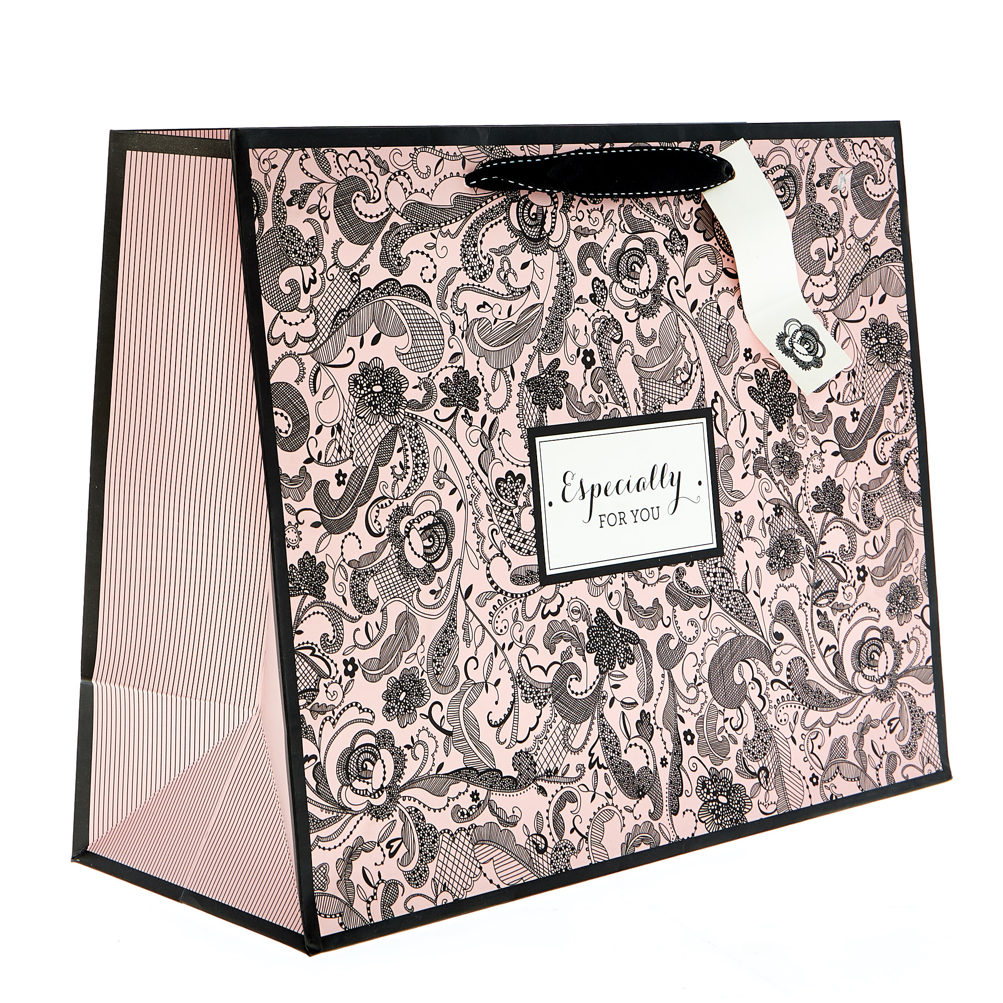 Large Landscape Gift Bag - Pink & Black Lace