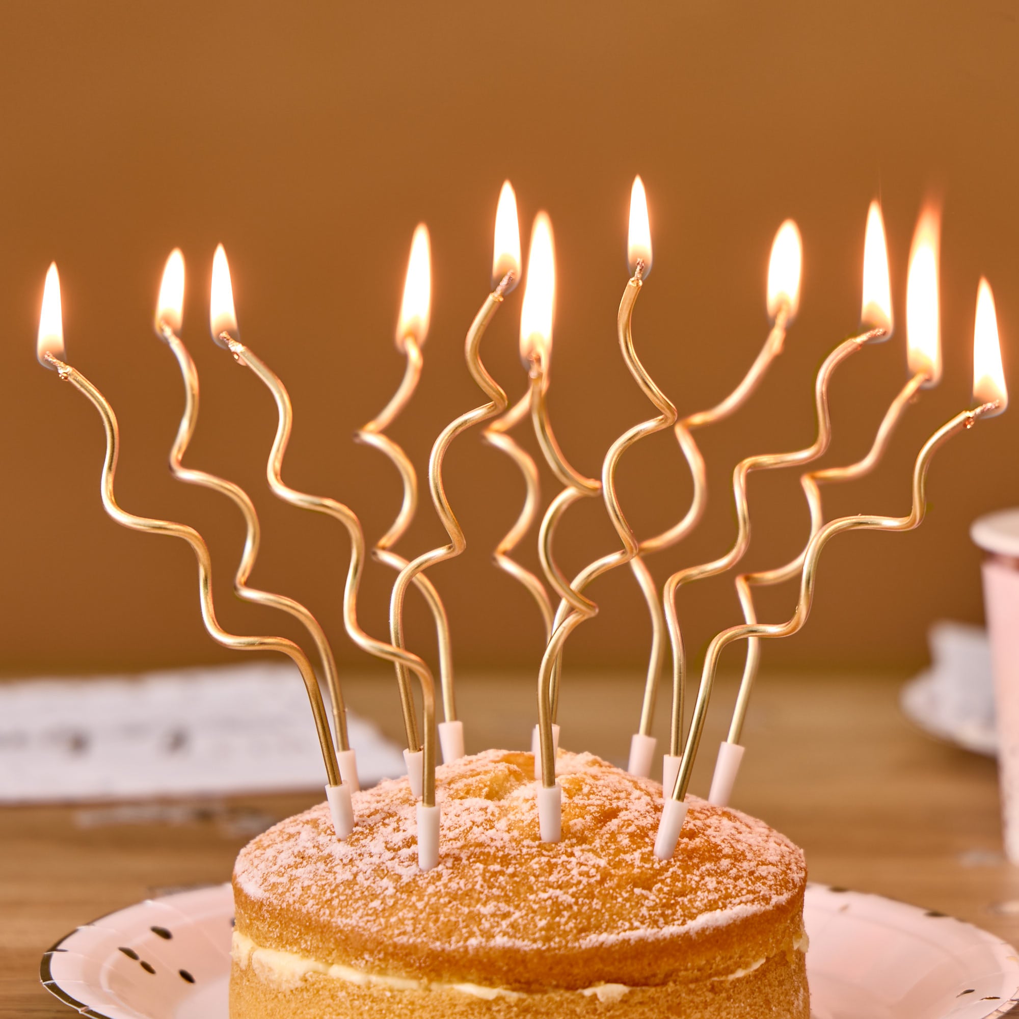 Long Gold Swirl Cake Candles - Pack of 12