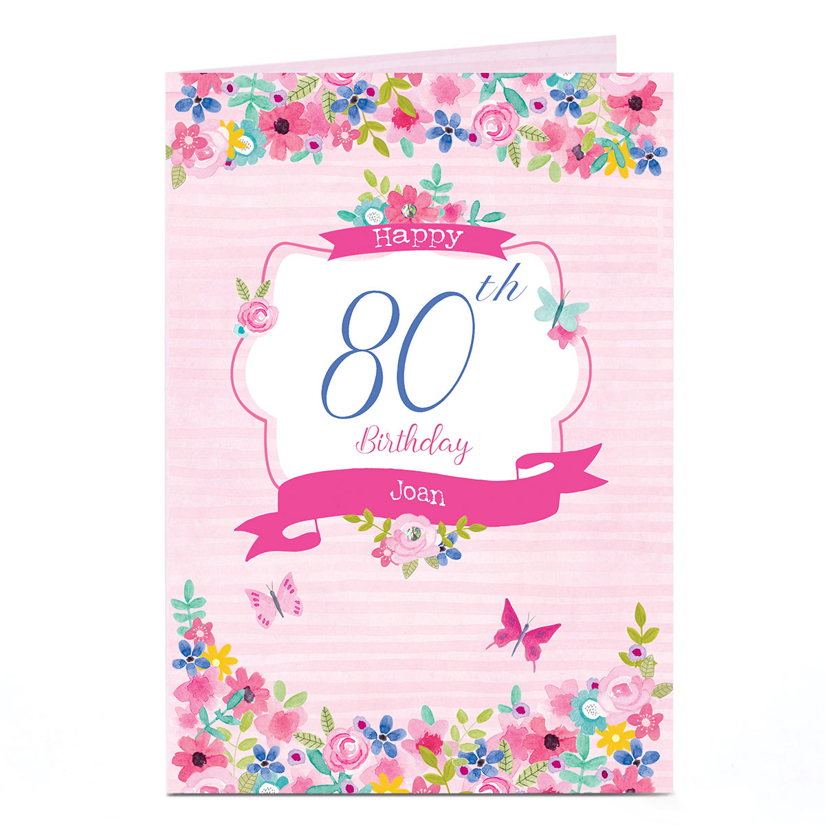 Personalised Any Age Birthday Card - Flowers & Stripes
