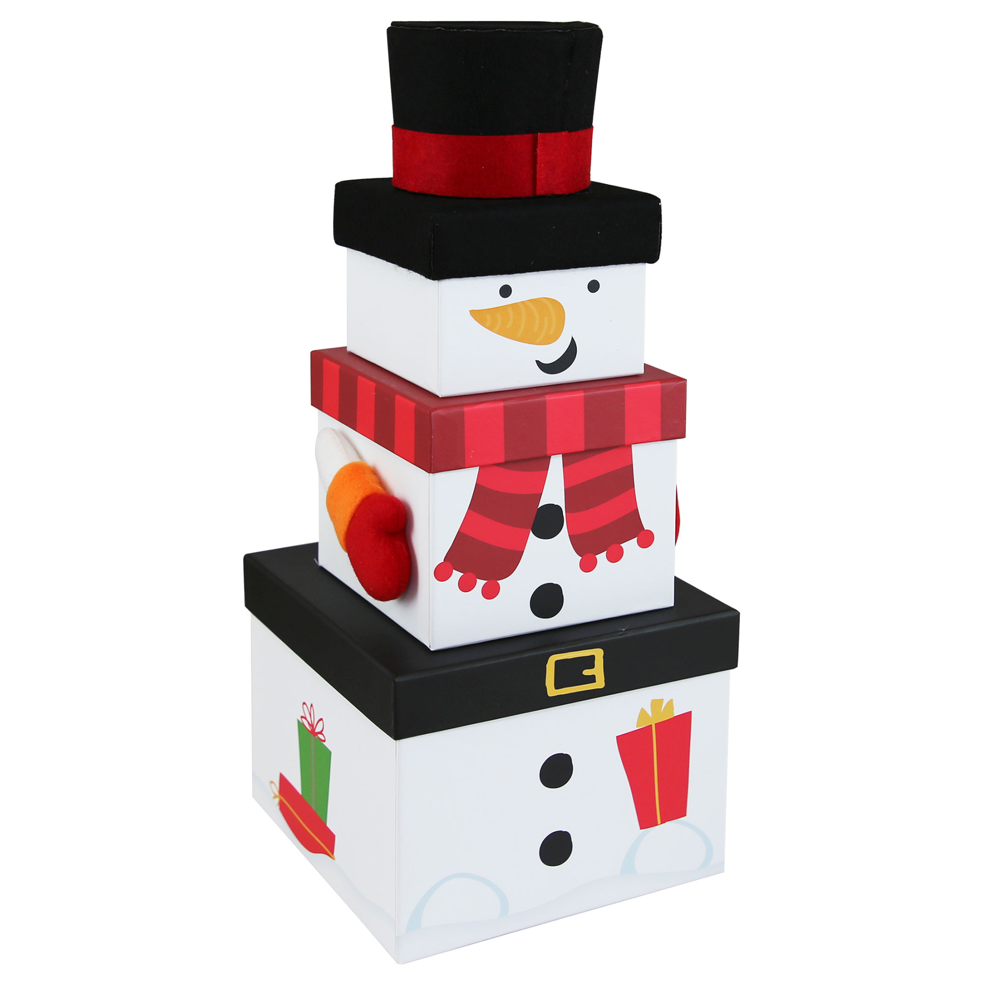 Stackable Plush Snowman Gift Boxes - Set of 3