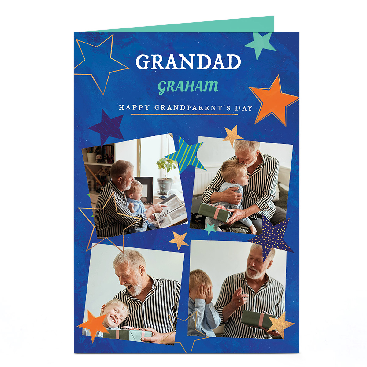 Photo Grandparents Day Photo Card - Blue & Orange Stars
