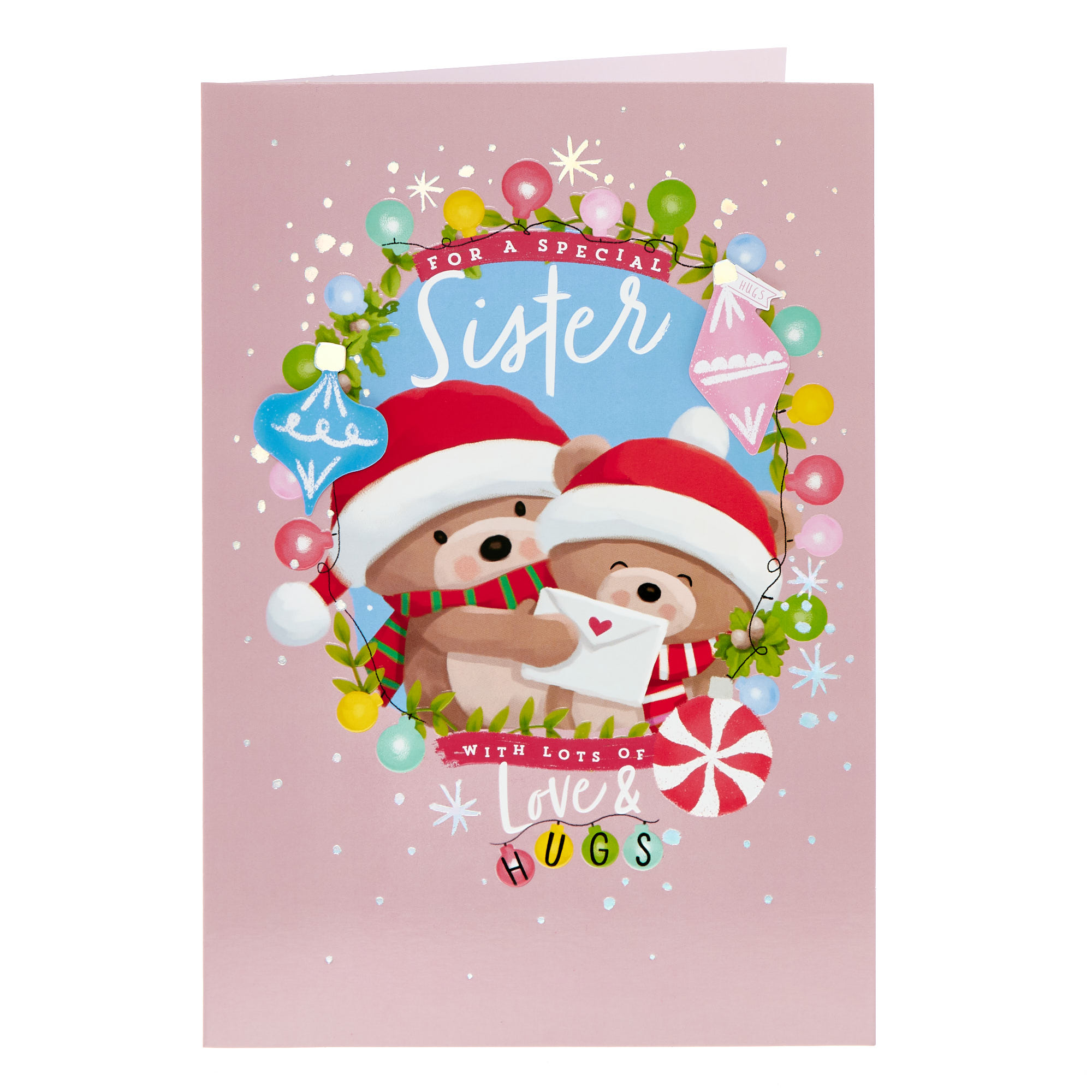 Sister Lots of Love & Hugs Christmas Card 