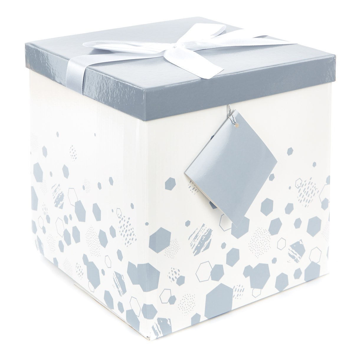 Large Flat-Pack Gift Box - Silver Hexagons