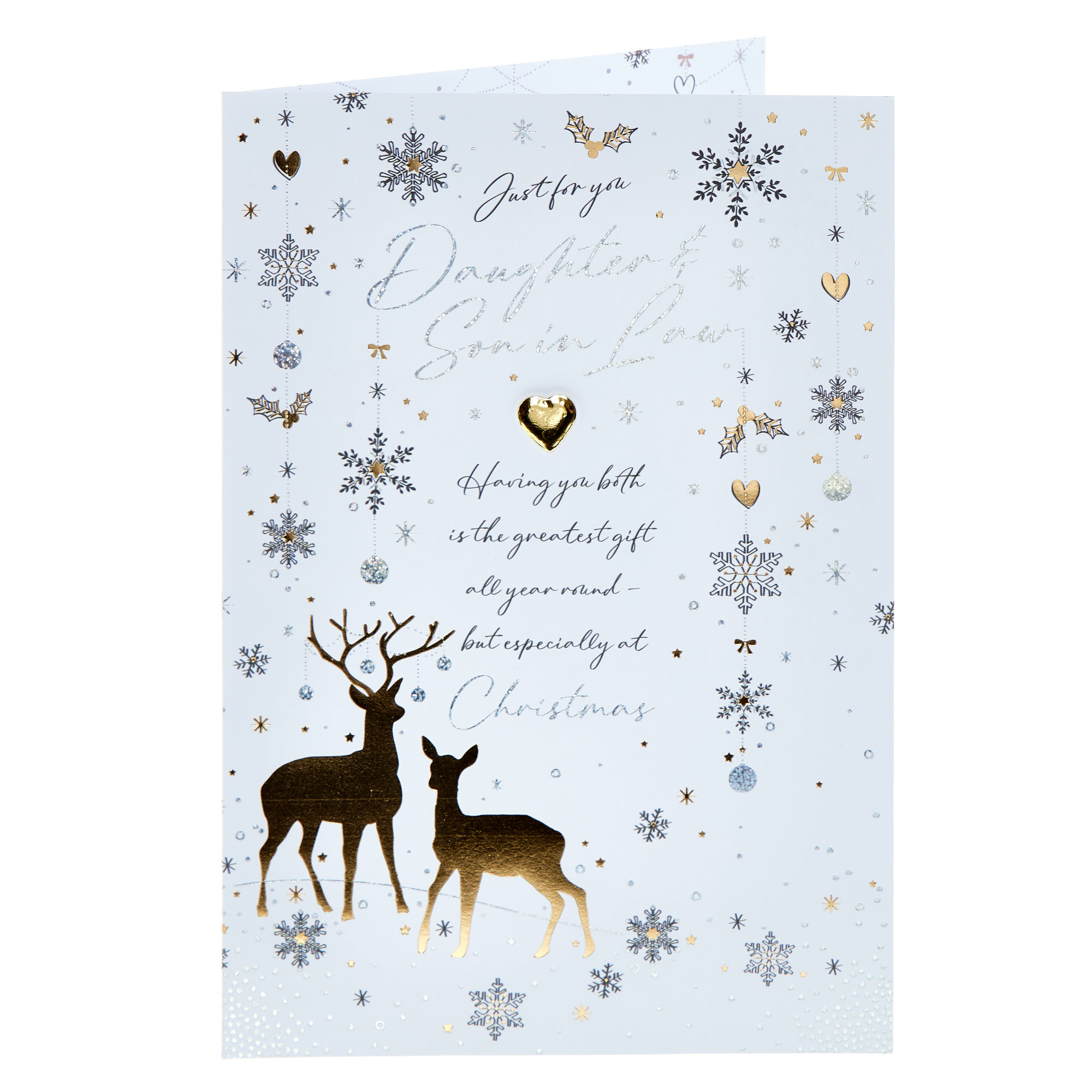 Daughter & Son In Law Deer & Snowflakes Christmas Card