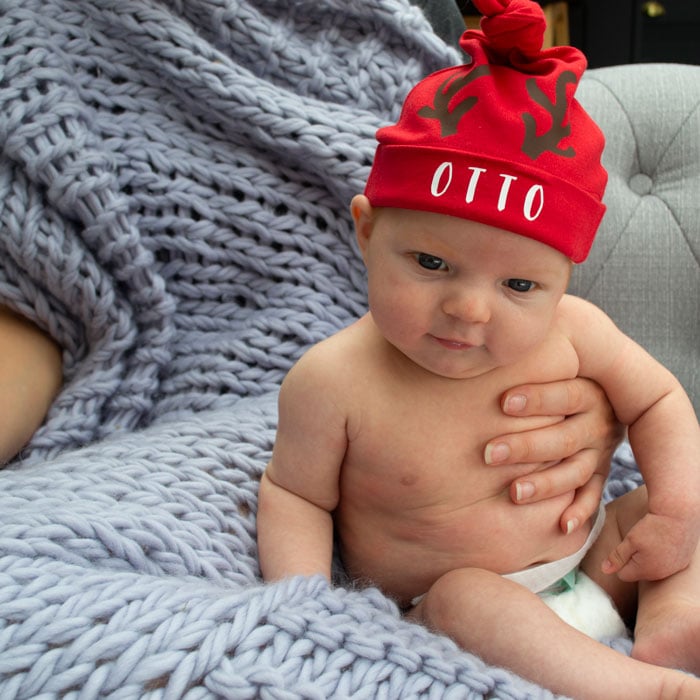 Personalised Christmas Reindeer Baby Hat