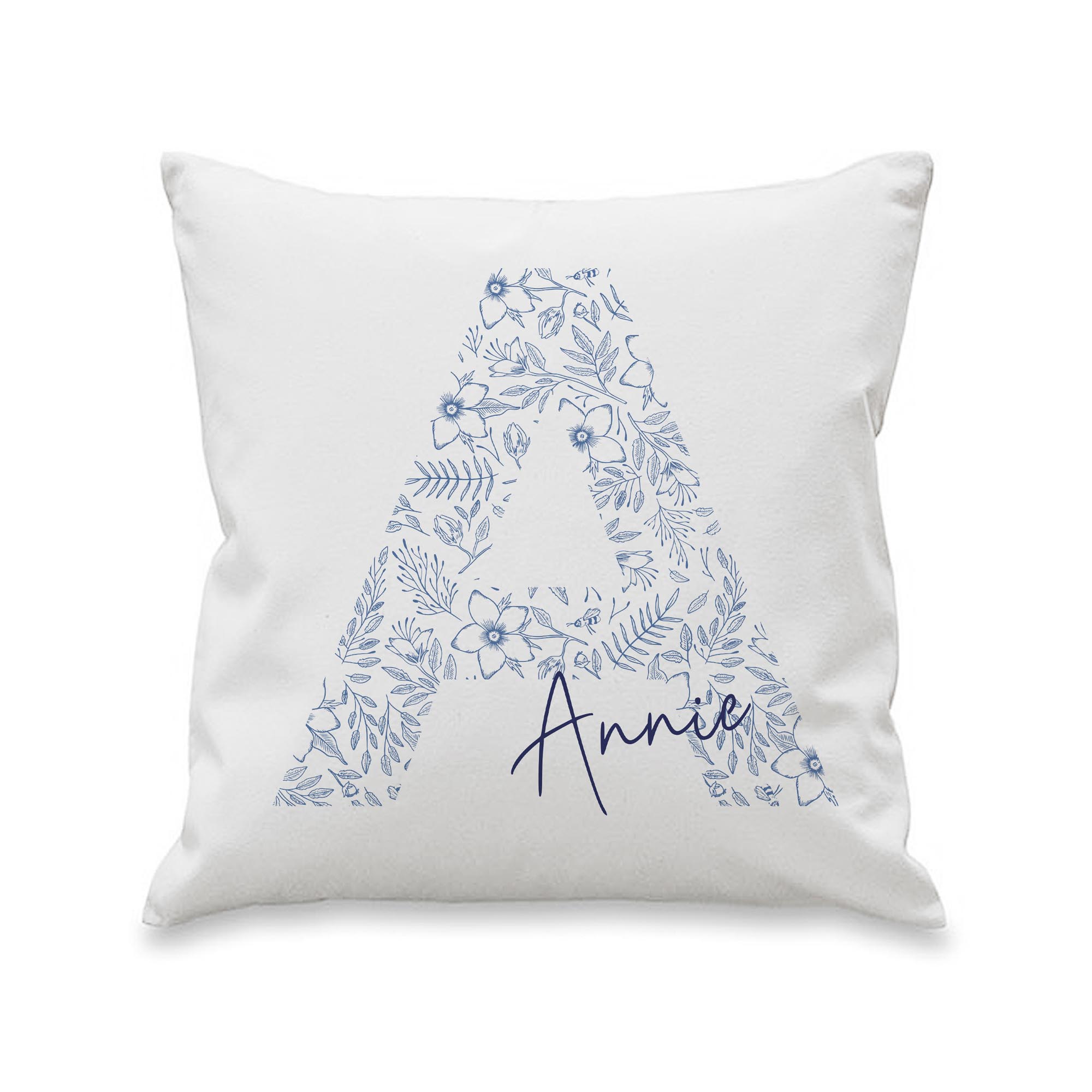 Personalised Floral Blue Initial Cushion