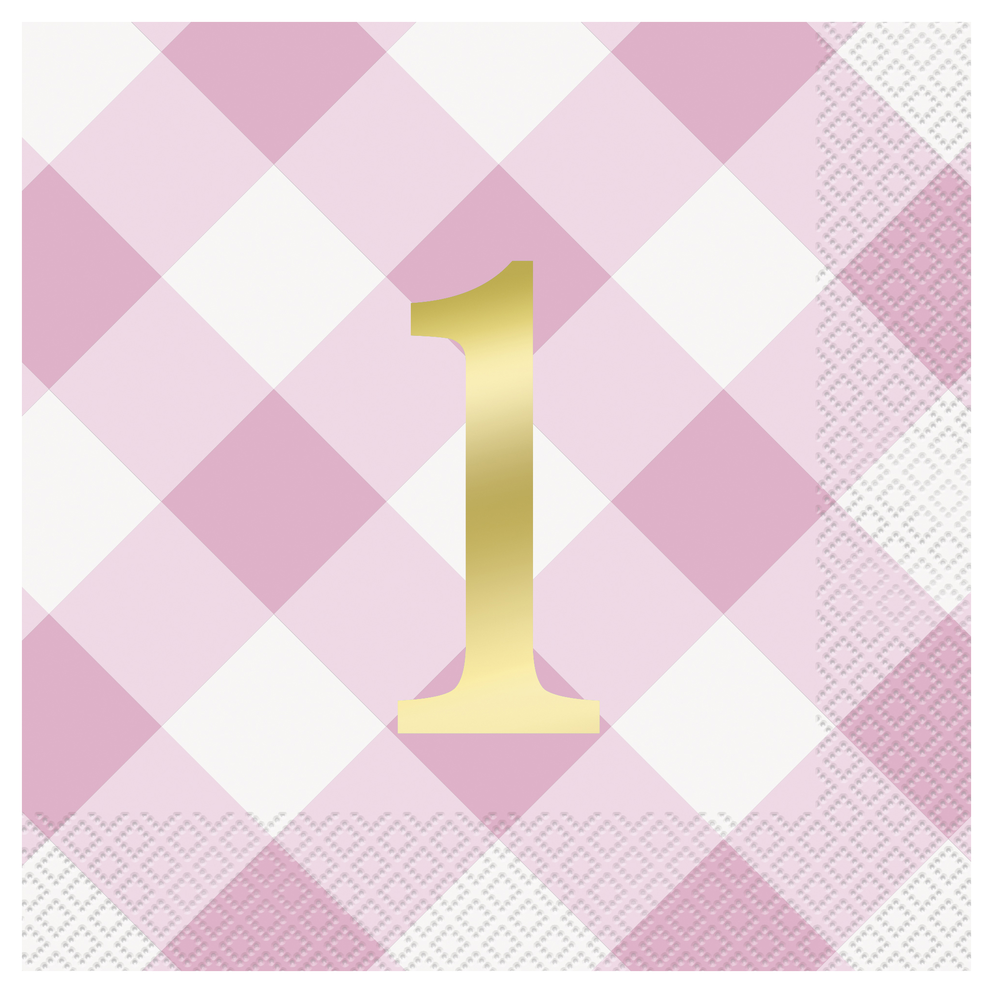 Pink Gingham 1st Birthday Party Tableware & Decorations Bundle - 16 Guests