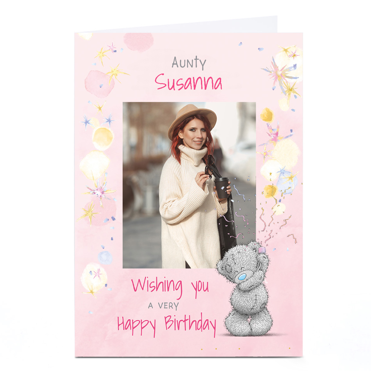Photo Tatty Teddy Birthday Card - Pink Celebration, Aunty