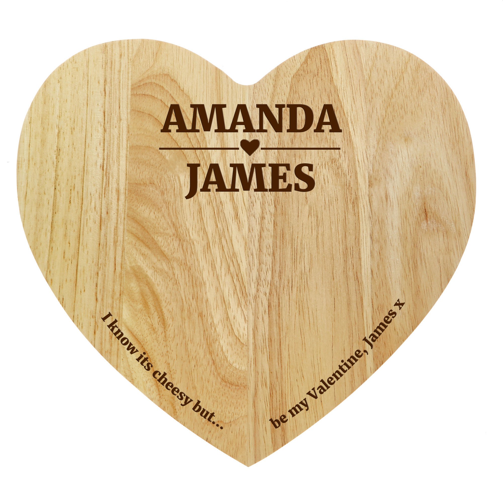 Personalised Engraved Heart Shaped Wooden Cheeseboard Set - Couples