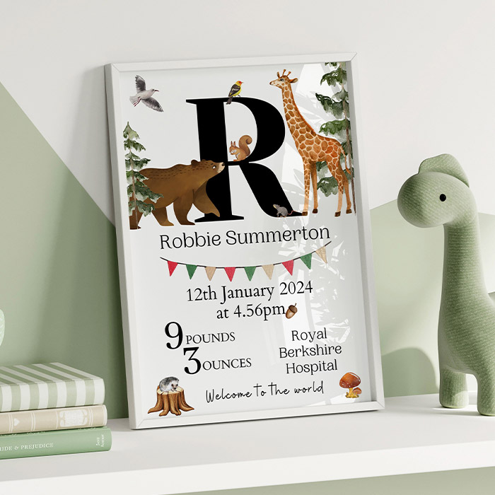 Personalised Newborn Baby Safari Print