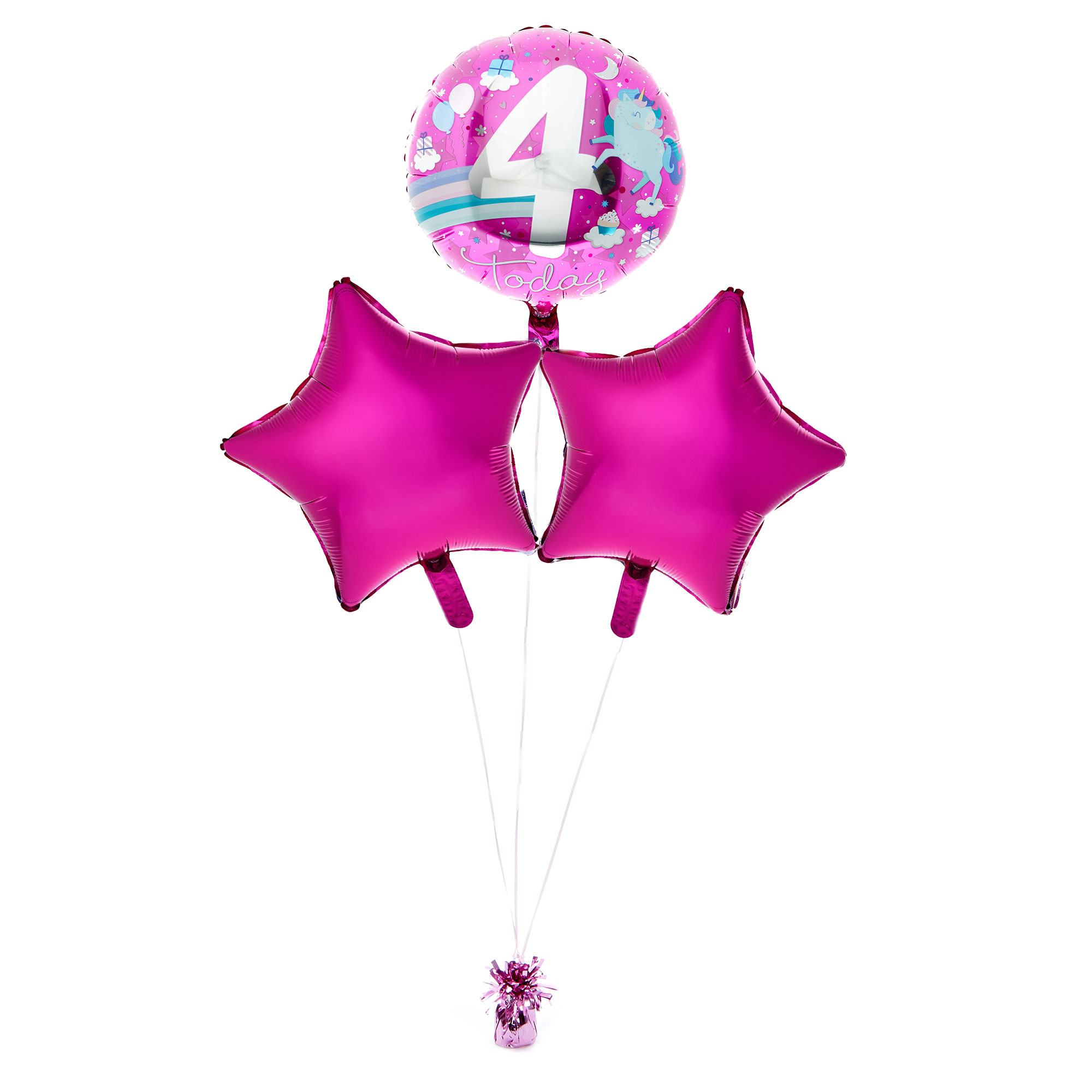 Unicorn 4th Birthday Balloon Bouquet - DELIVERED INFLATED!