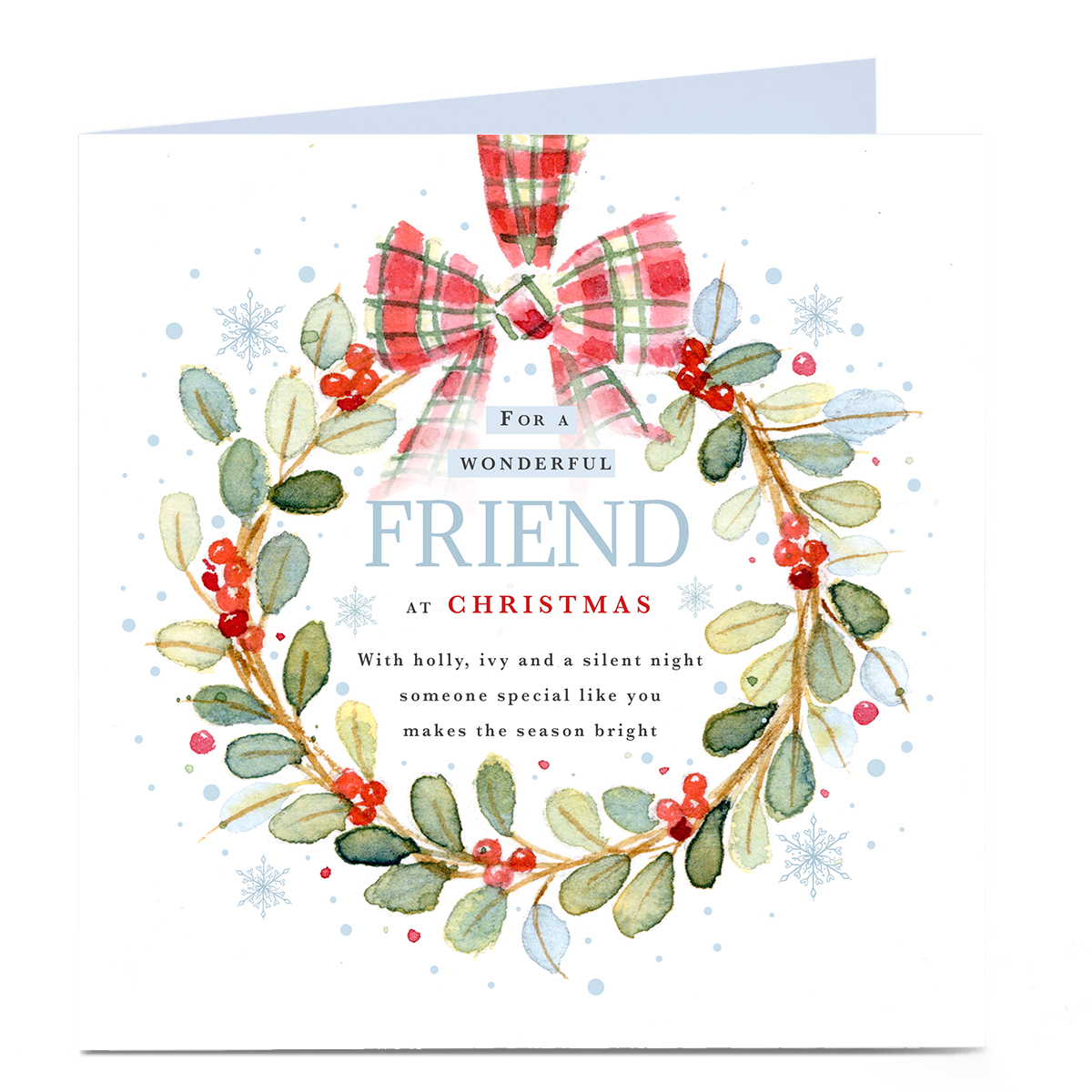 Personalised Christmas Card - Gingham Bow Wreath, Friend