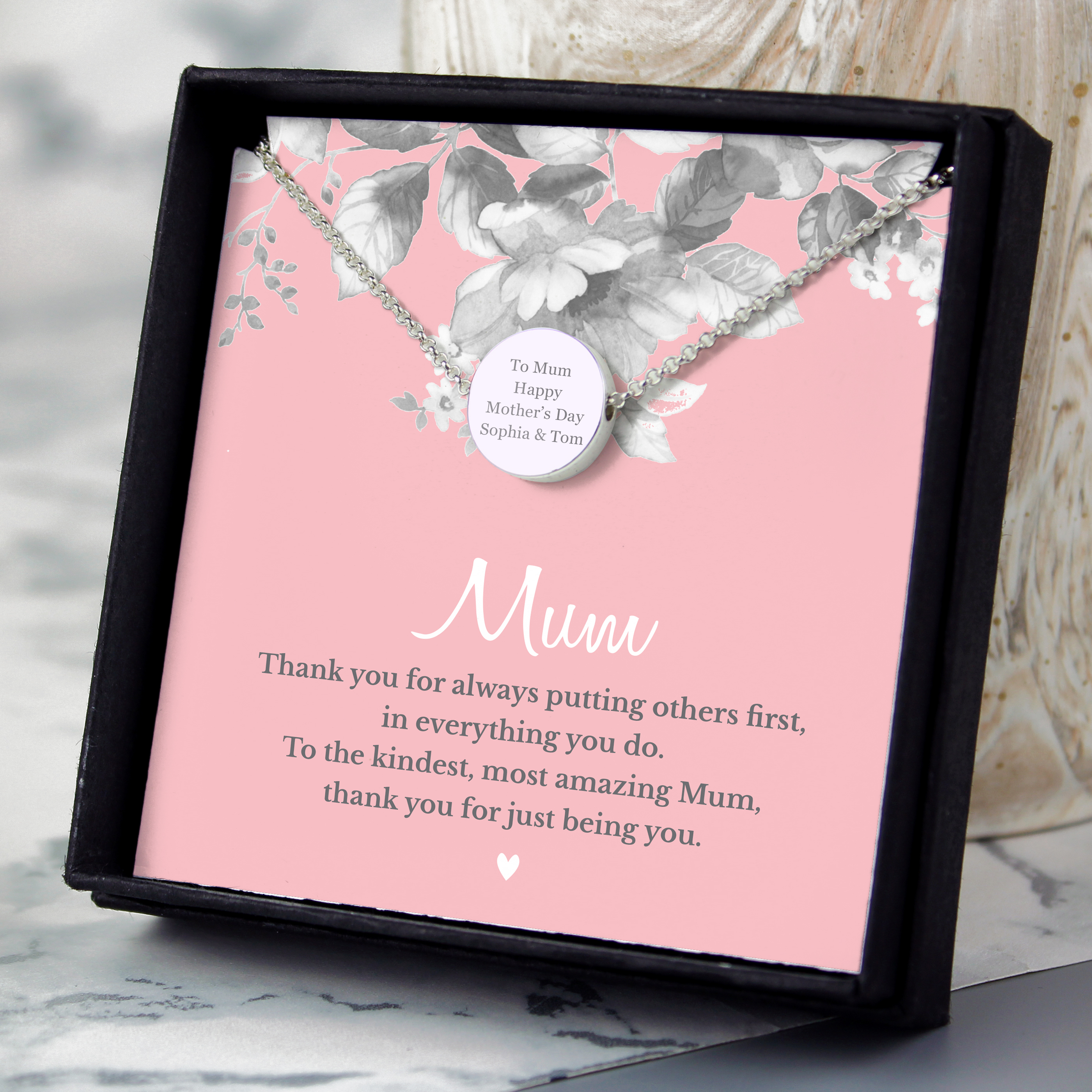 Personalised Mum Sentiment Silver Tone Necklace & Box