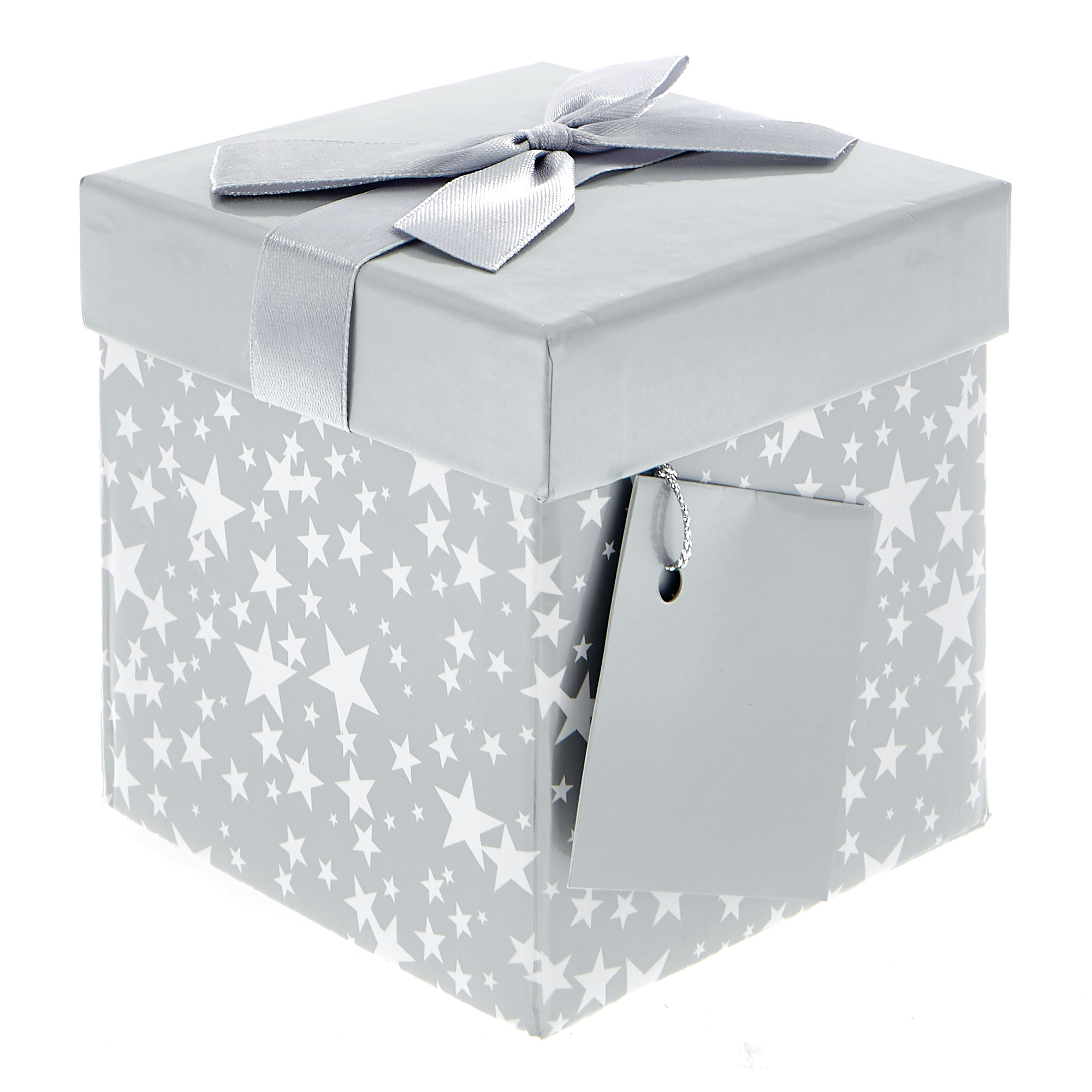Small Flat-Pack Gift Box - Silver & White Stars