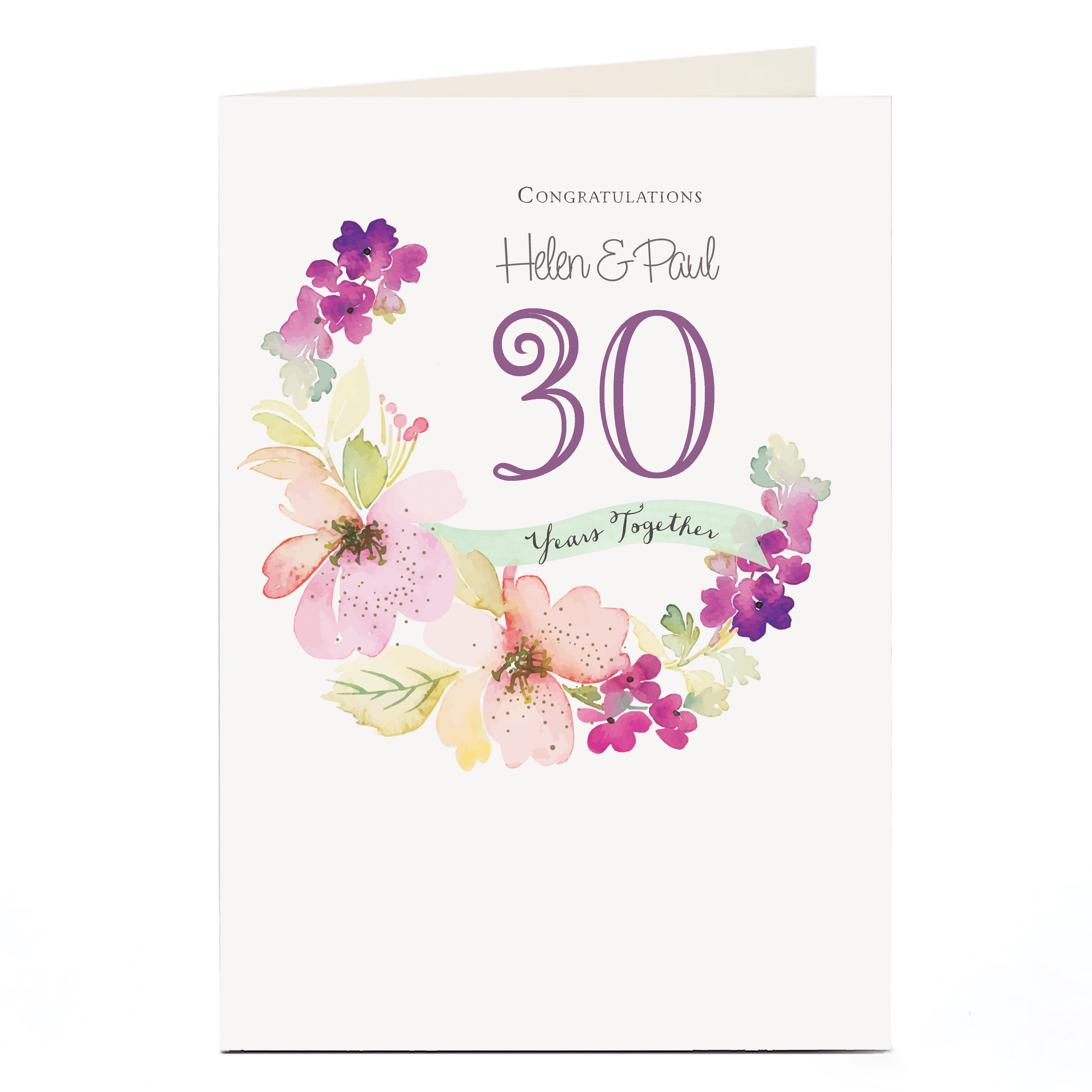 Personalised Anniversary Card - Watercolour Flowers