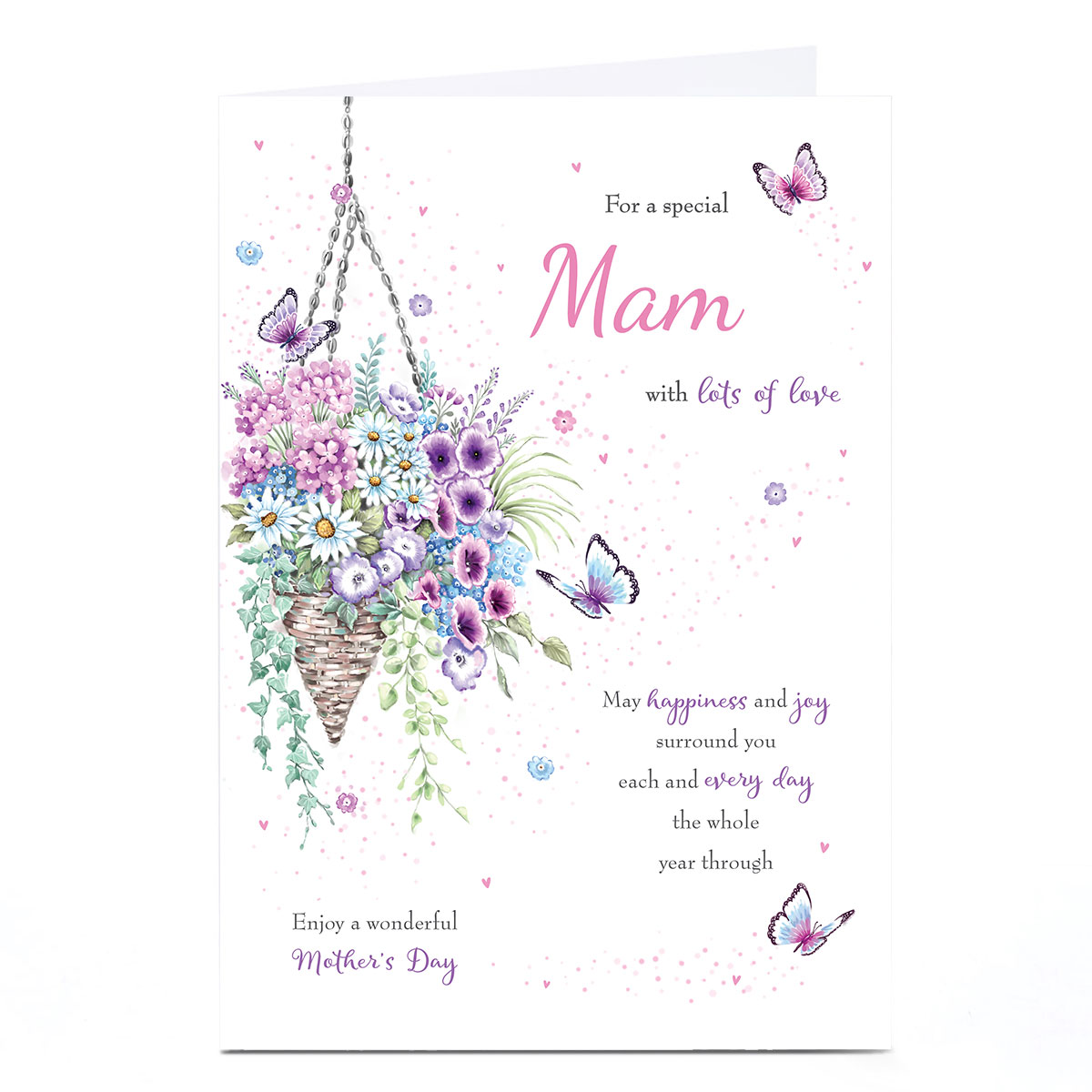Personalised Mother's Day Card - Butterfly Hanging Basket, Special Mam