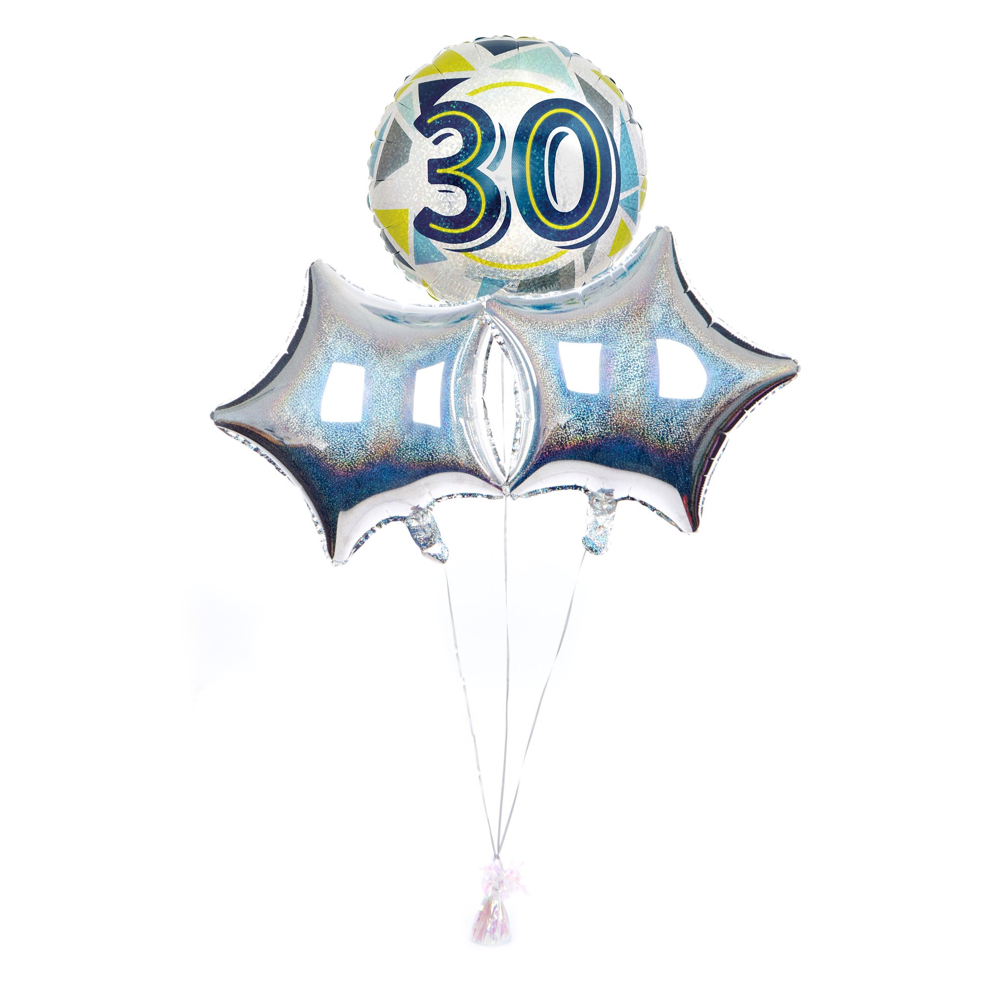 Geometric Blue & Yellow 30th Birthday Balloon Bouquet - DELIVERED INFLATED!