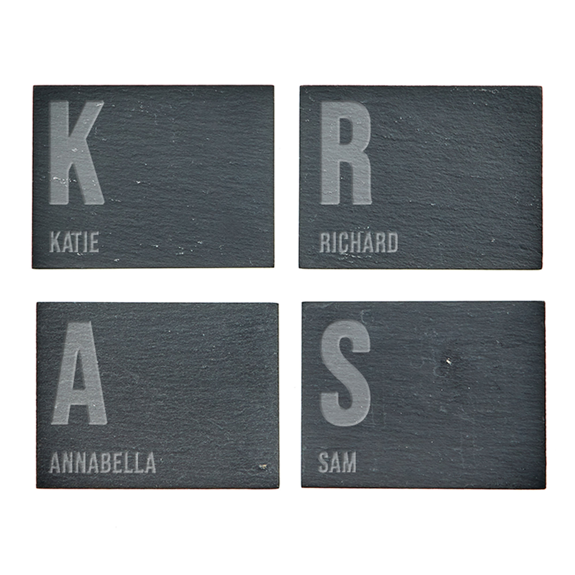Personalised Engraved Set Of 4 Slate Coasters - First Initial & Name