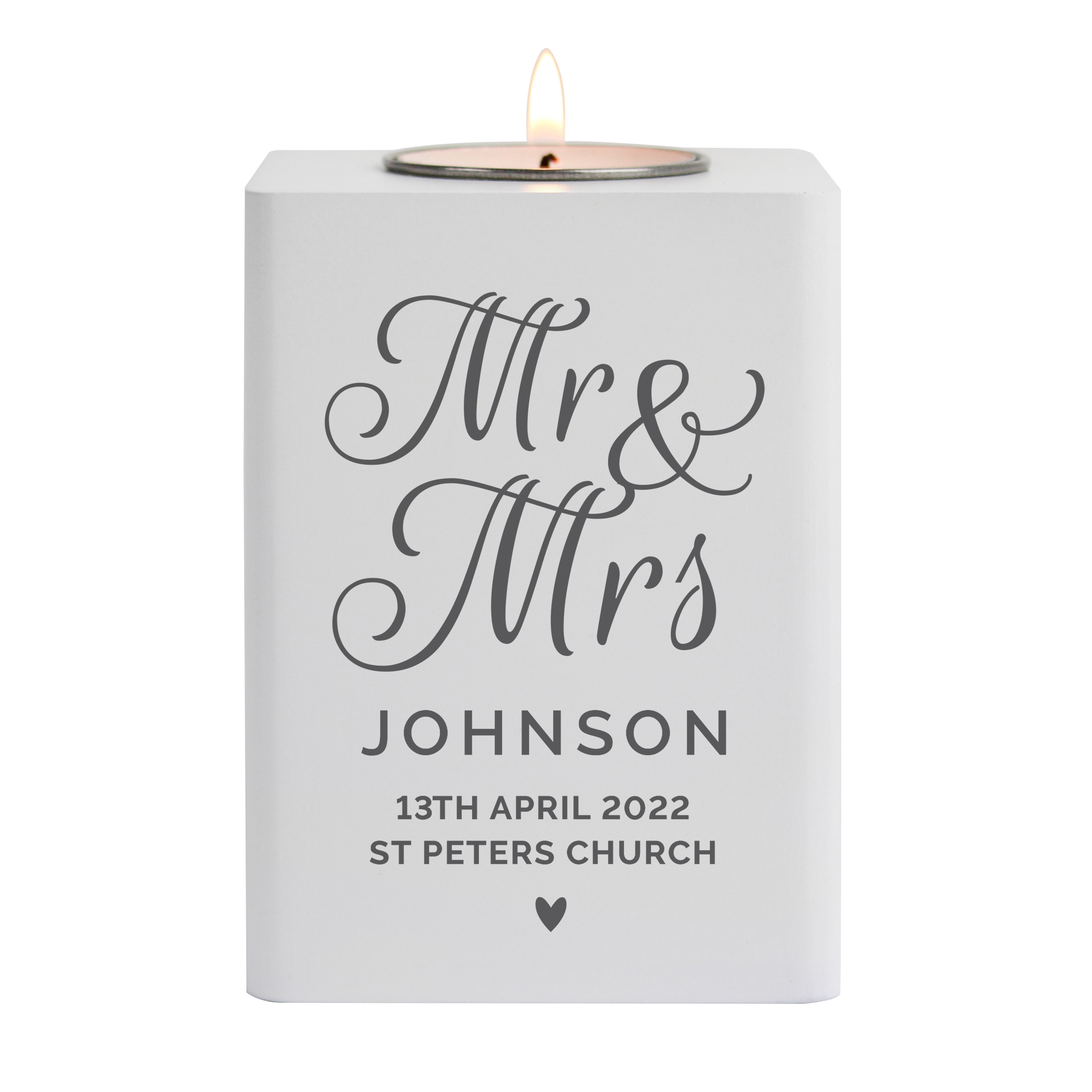 Personalised Mr and Mrs Wooden Tealight Holder 