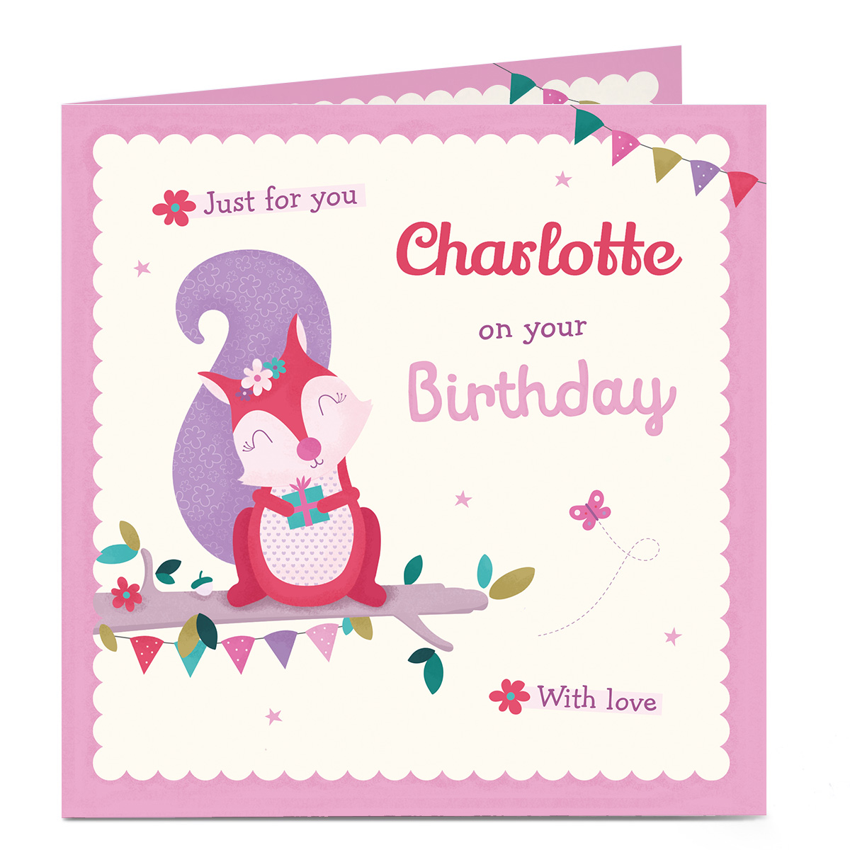 Personalised Birthday Card - Pink and Purple Squirrel