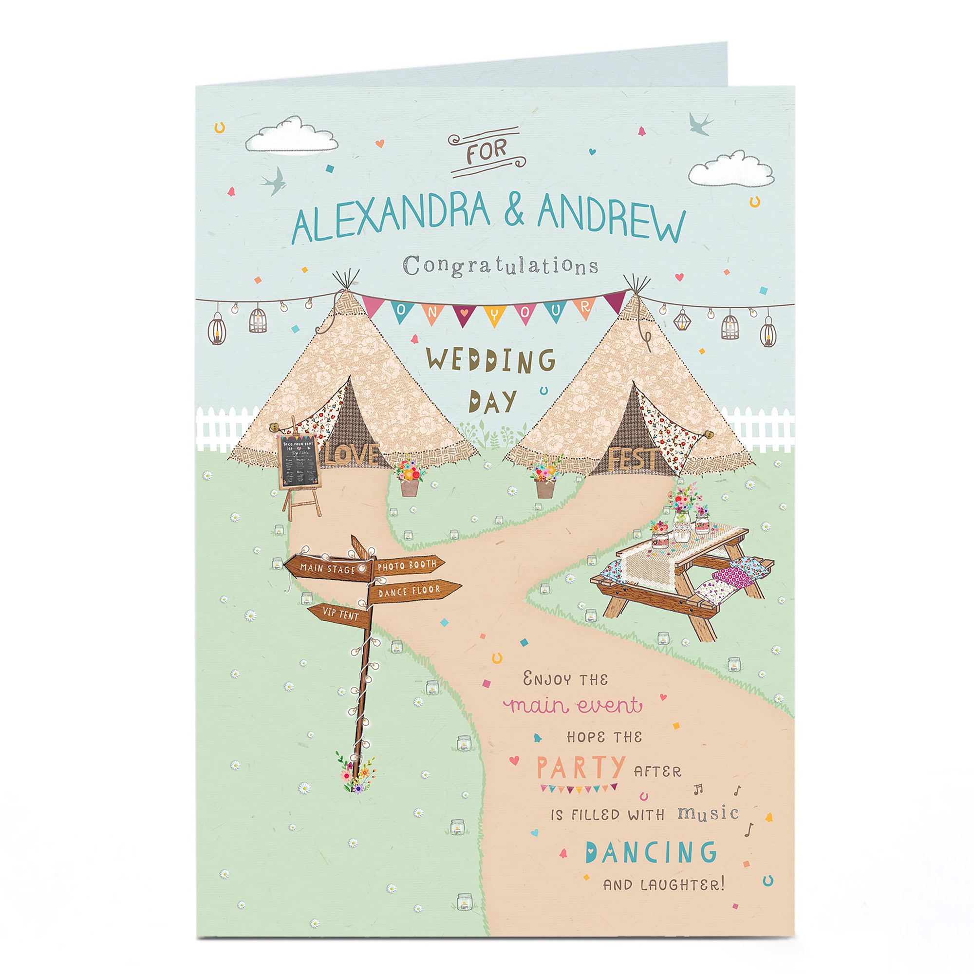 Personalised Wedding Card - Tipi Tents and Parties!