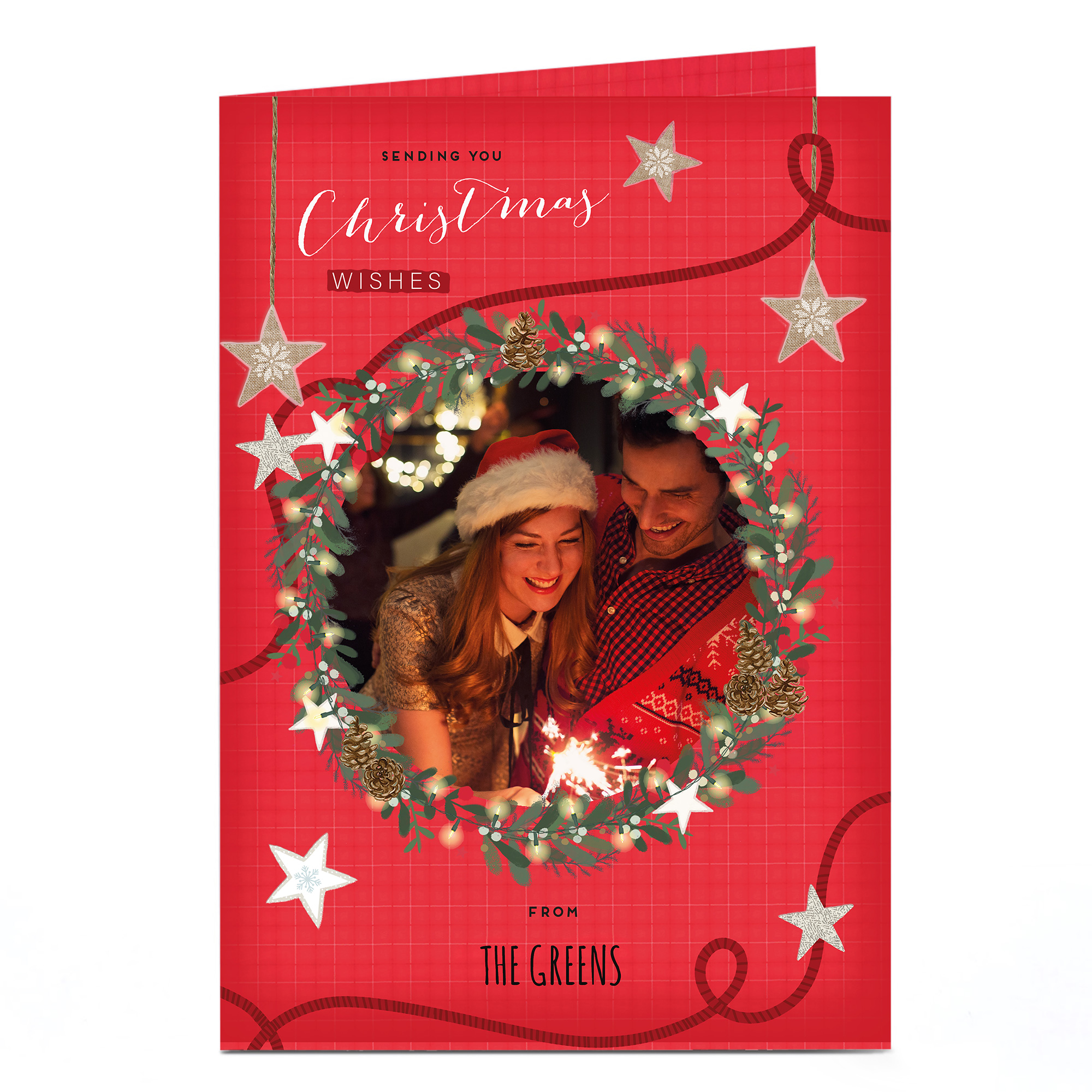 Photo Christmas Card - Family Name & Wreath