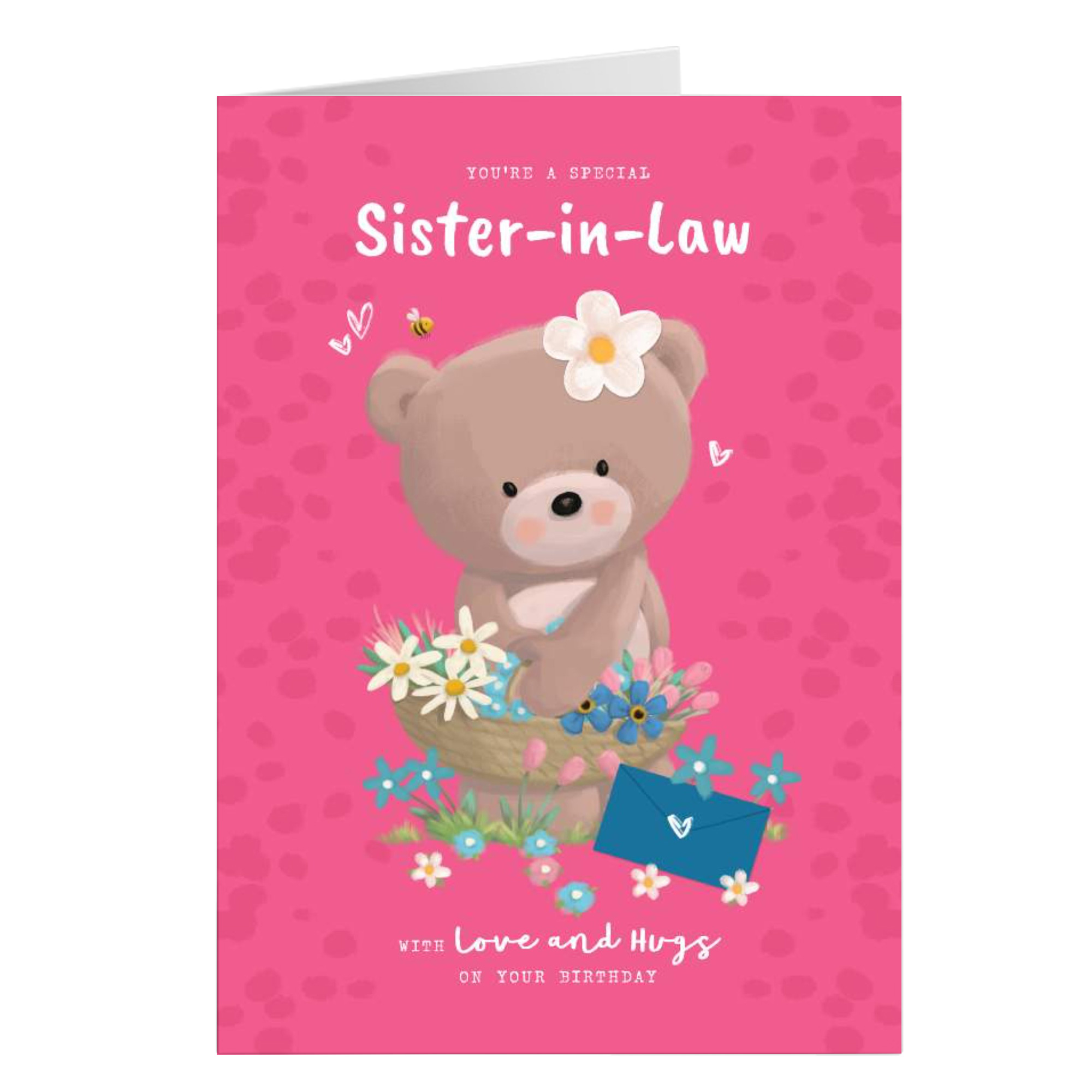 Personalised Hugs Birthday Card - Hugs With Flower Basket, Sister-in-Law
