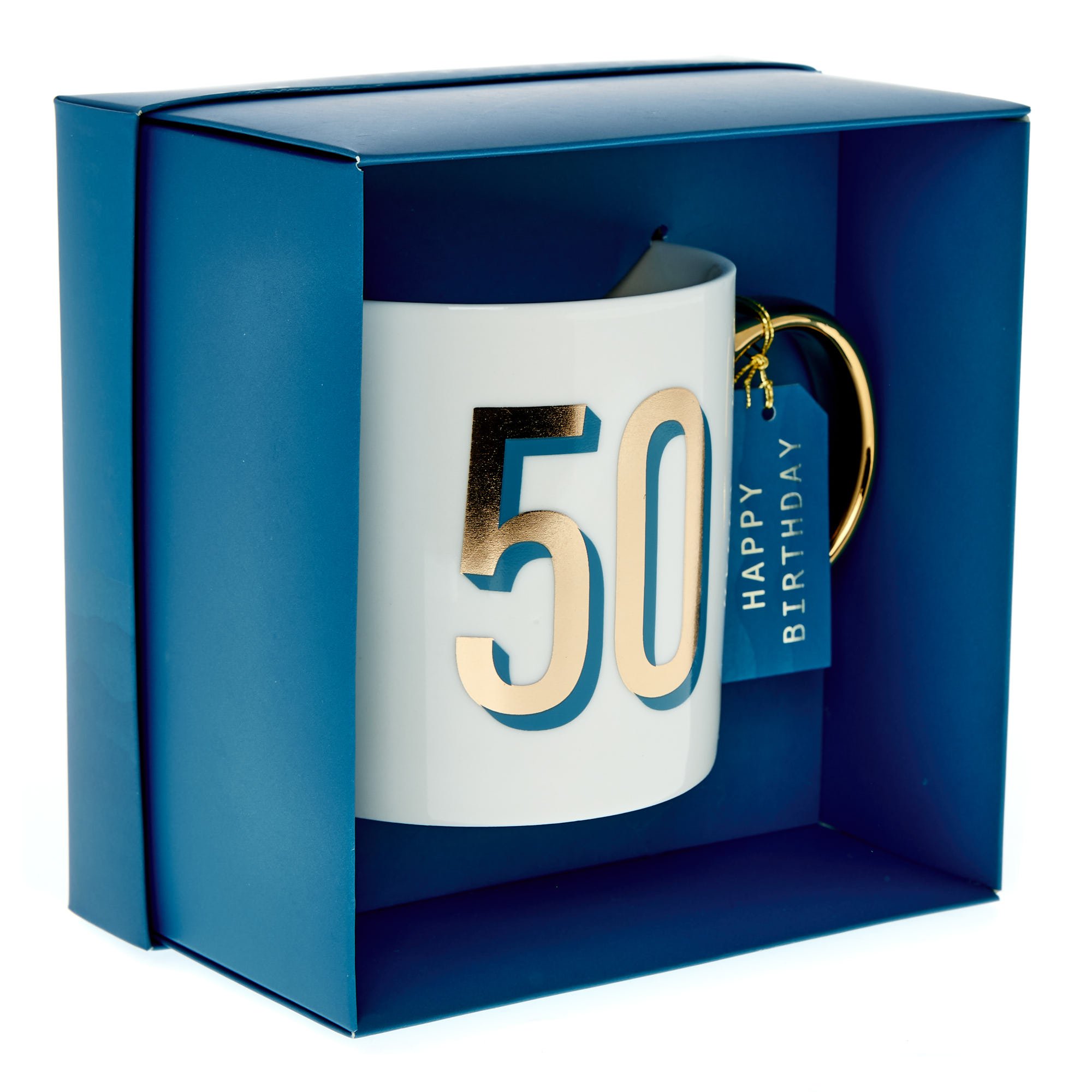 Blue & Gold 50th Birthday Mug in a Box