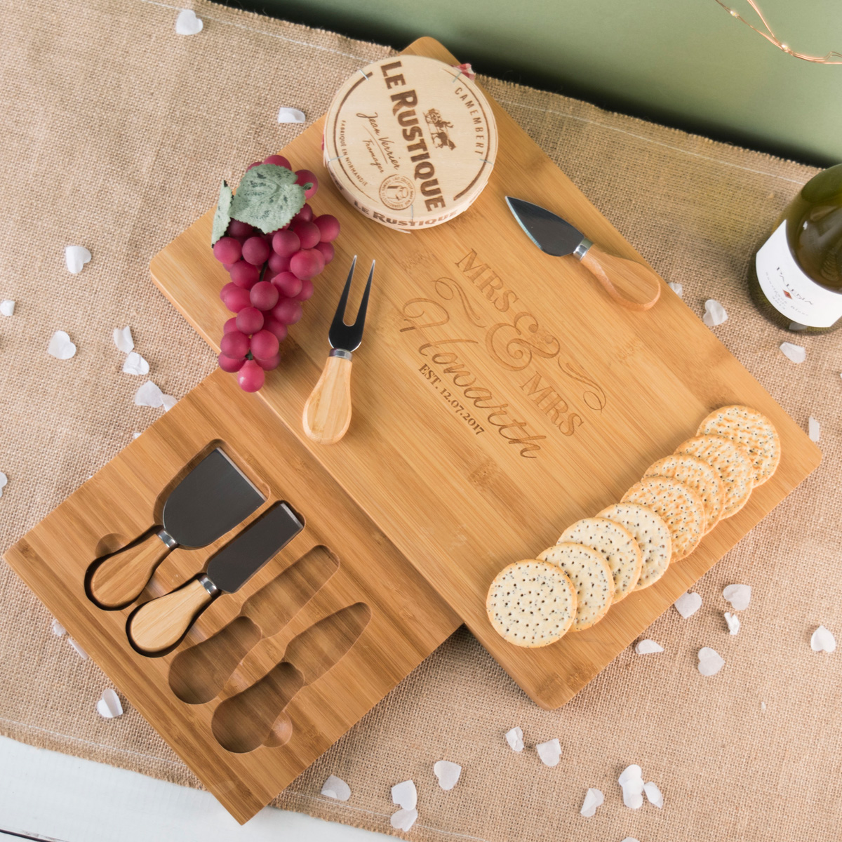 Personalised Large Rectangular Wooden Cheeseboard - Mrs & Mrs