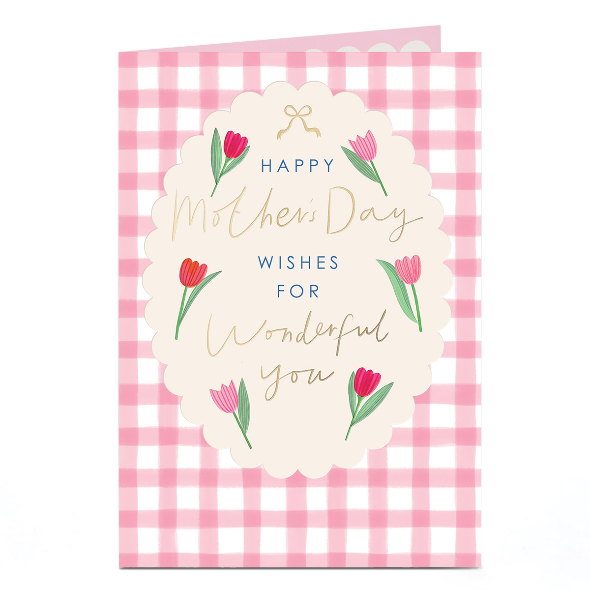 Mother's Day Card - Pink Gingham and Tulips