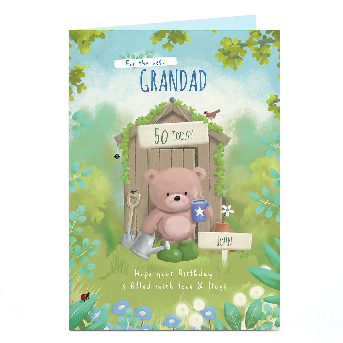 Personalised Hugs Birthday Card - Garden Shed, Editable Age