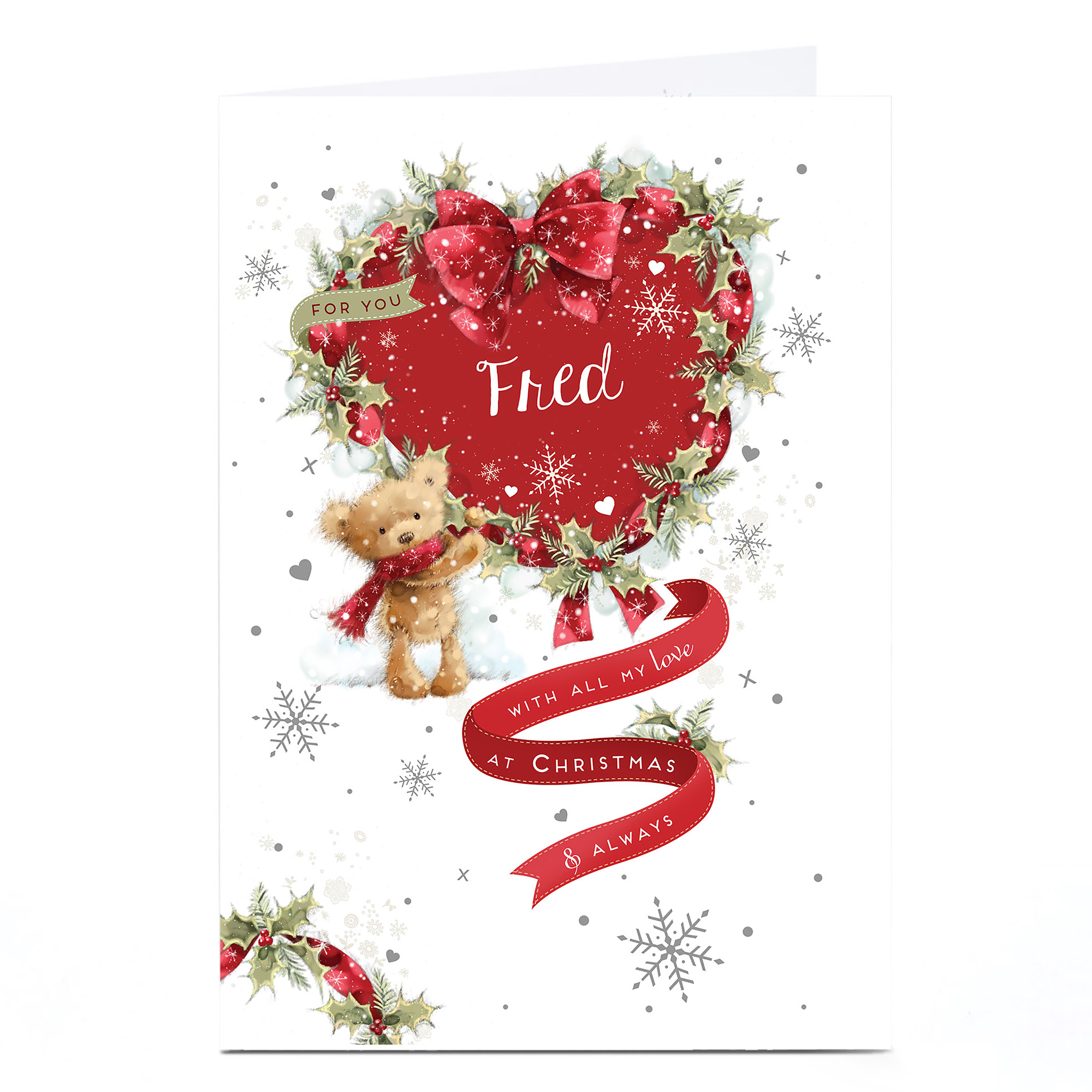 Personalised Christmas Card - Teddy Bear Heart
