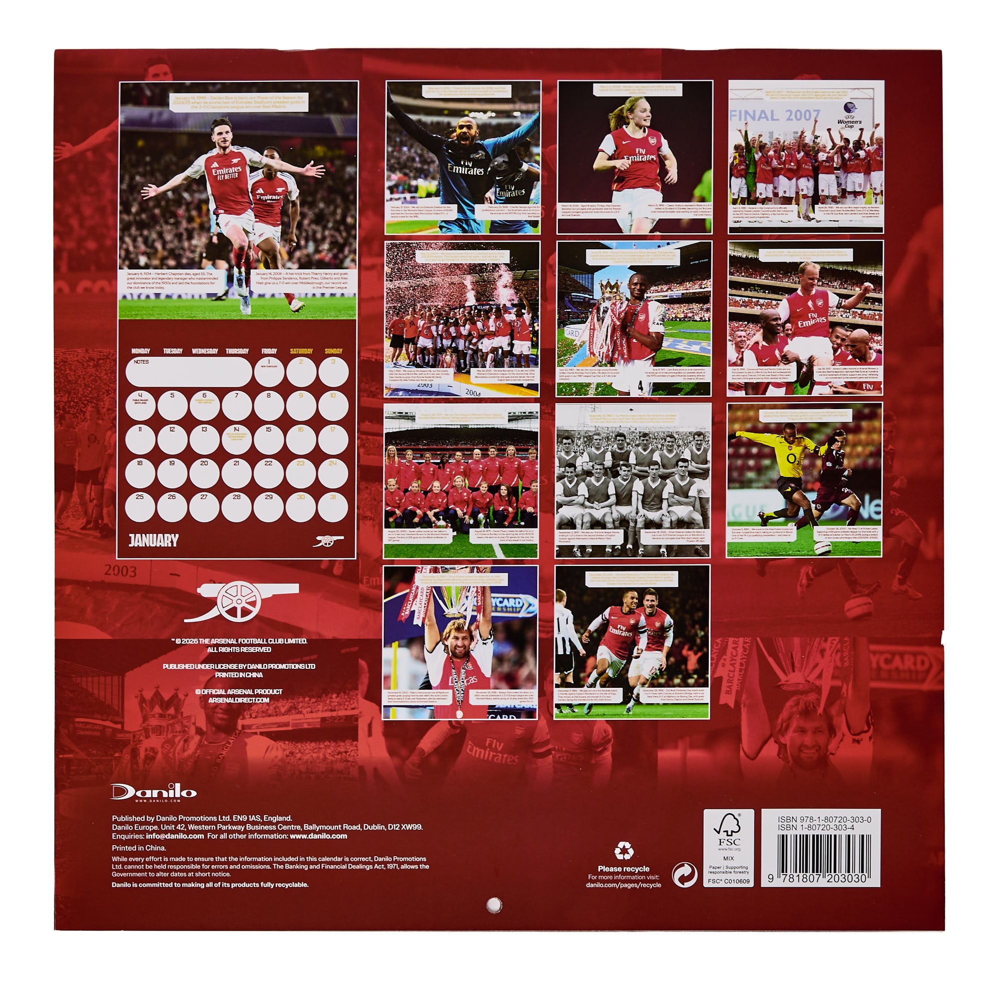 Arsenal FC 2027 Square Wall Calendar