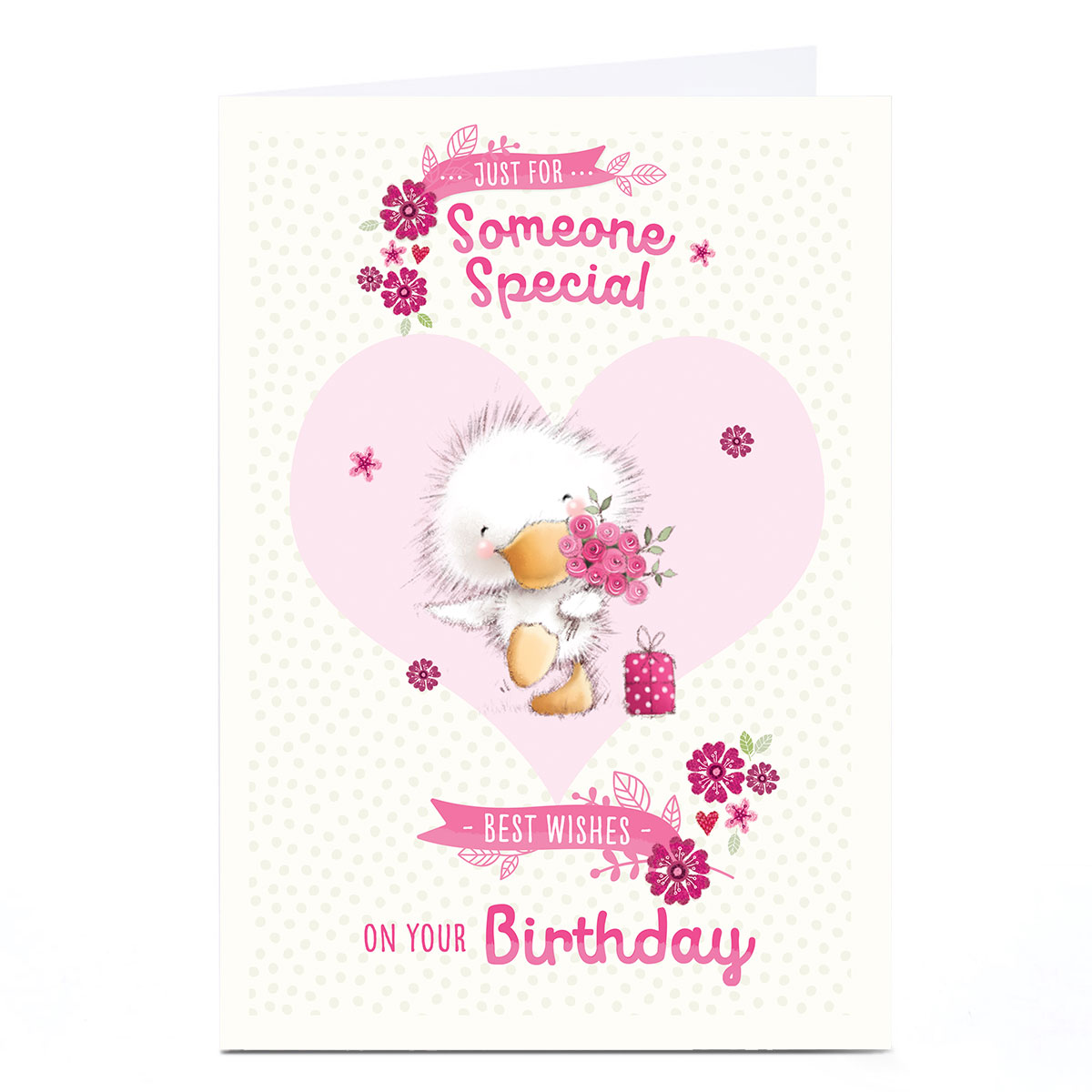 Personalised Birthday Card - Duckling With Flowers, Someone Special 