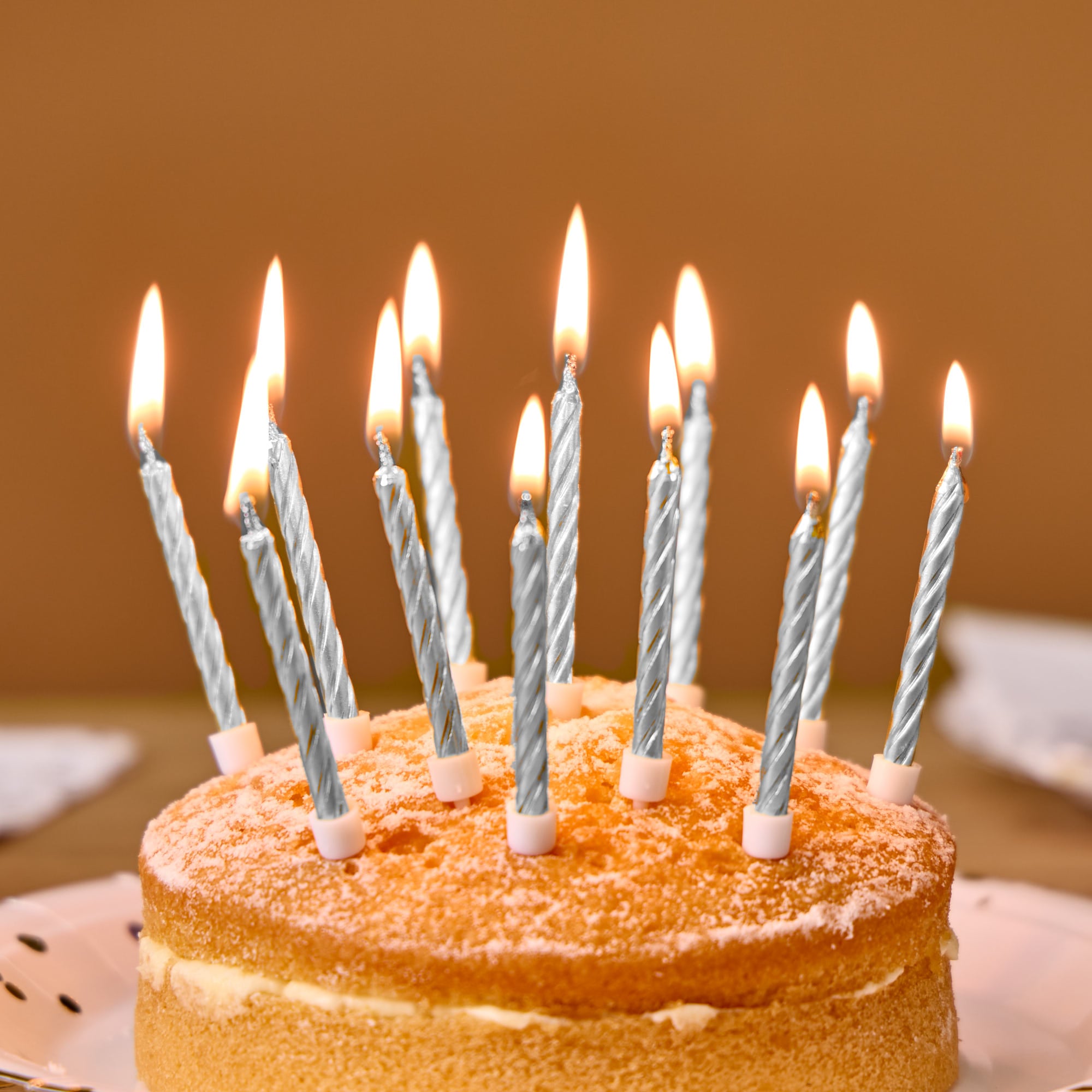 Silver Cake Candles - Pack of 12