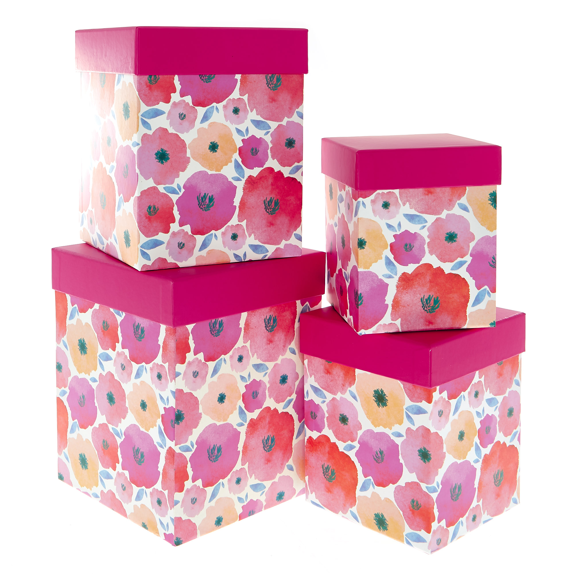 Painted Floral Gift Boxes - Set Of 4